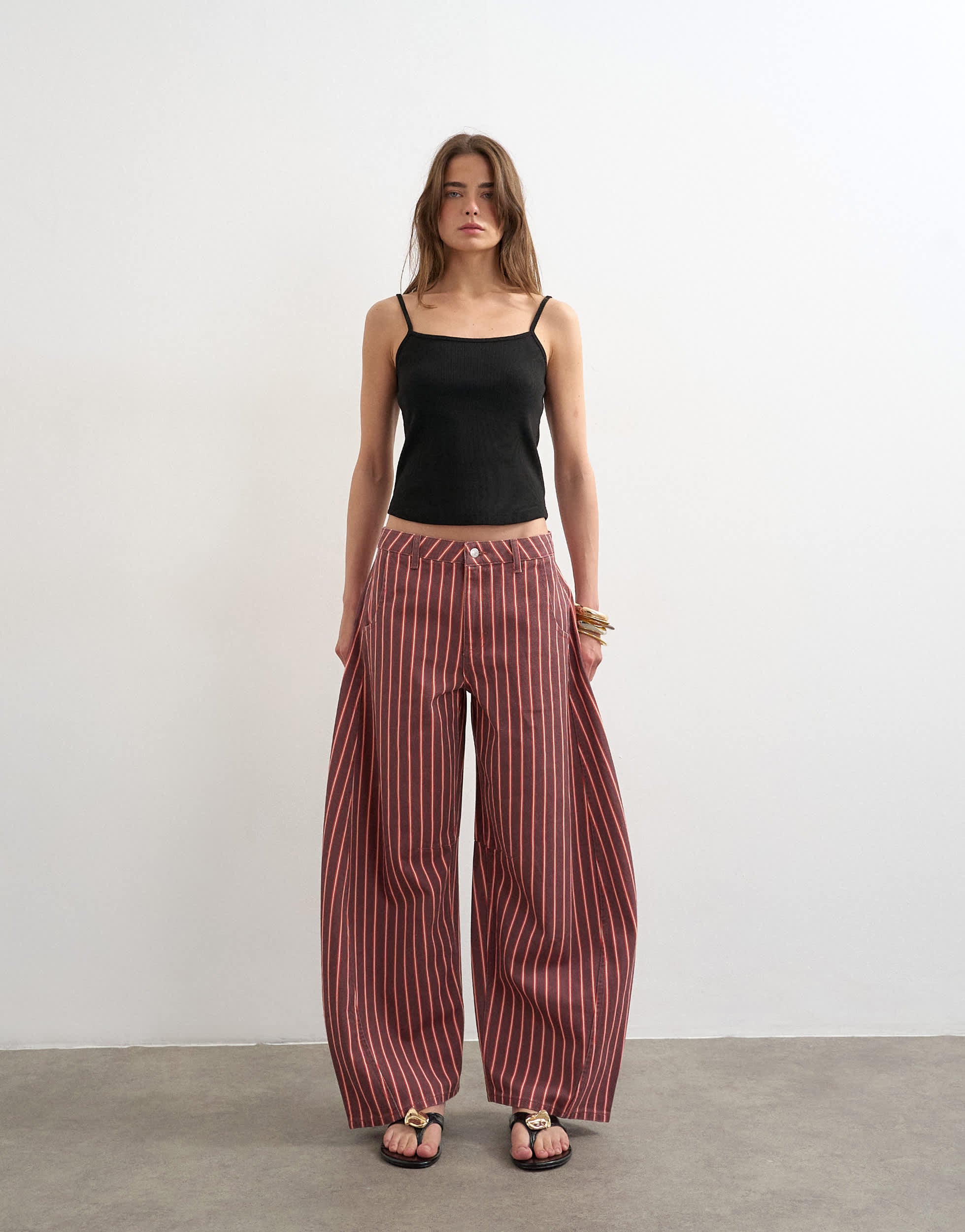 Topshop Horseshoe mid rise jean in pink and red stripe