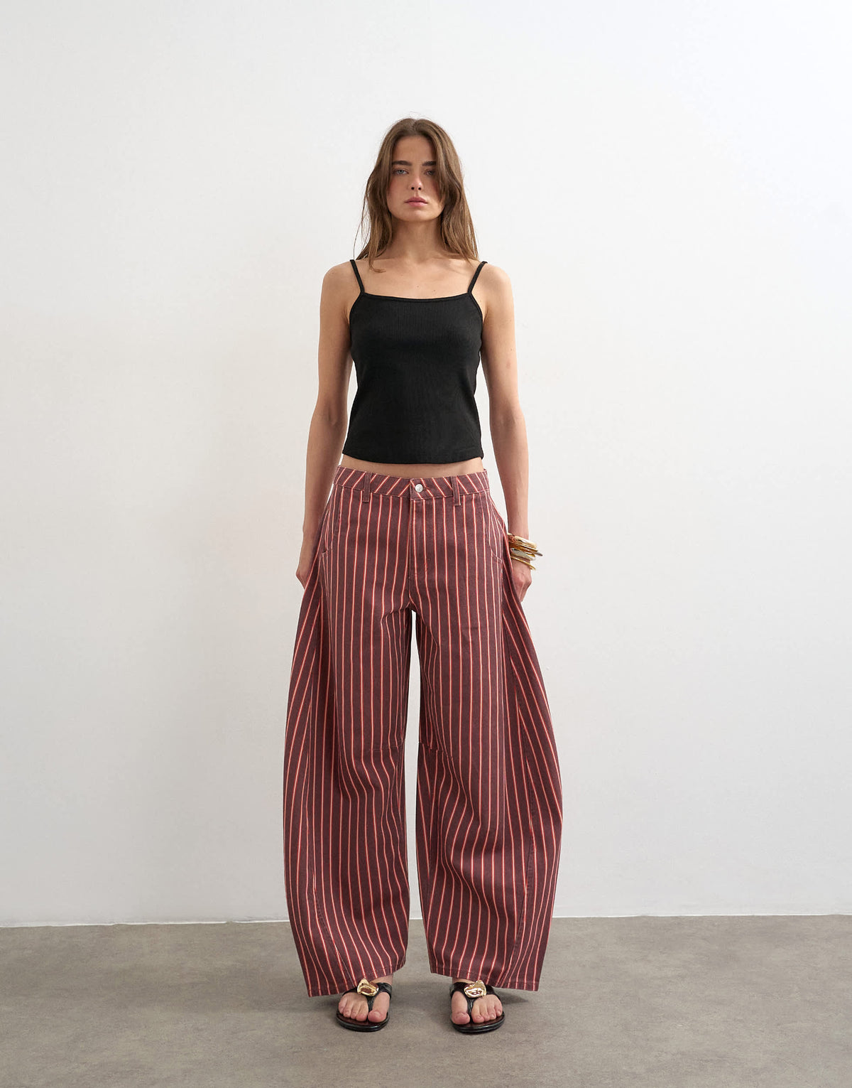 Topshop Horseshoe mid rise jean in pink and red stripe