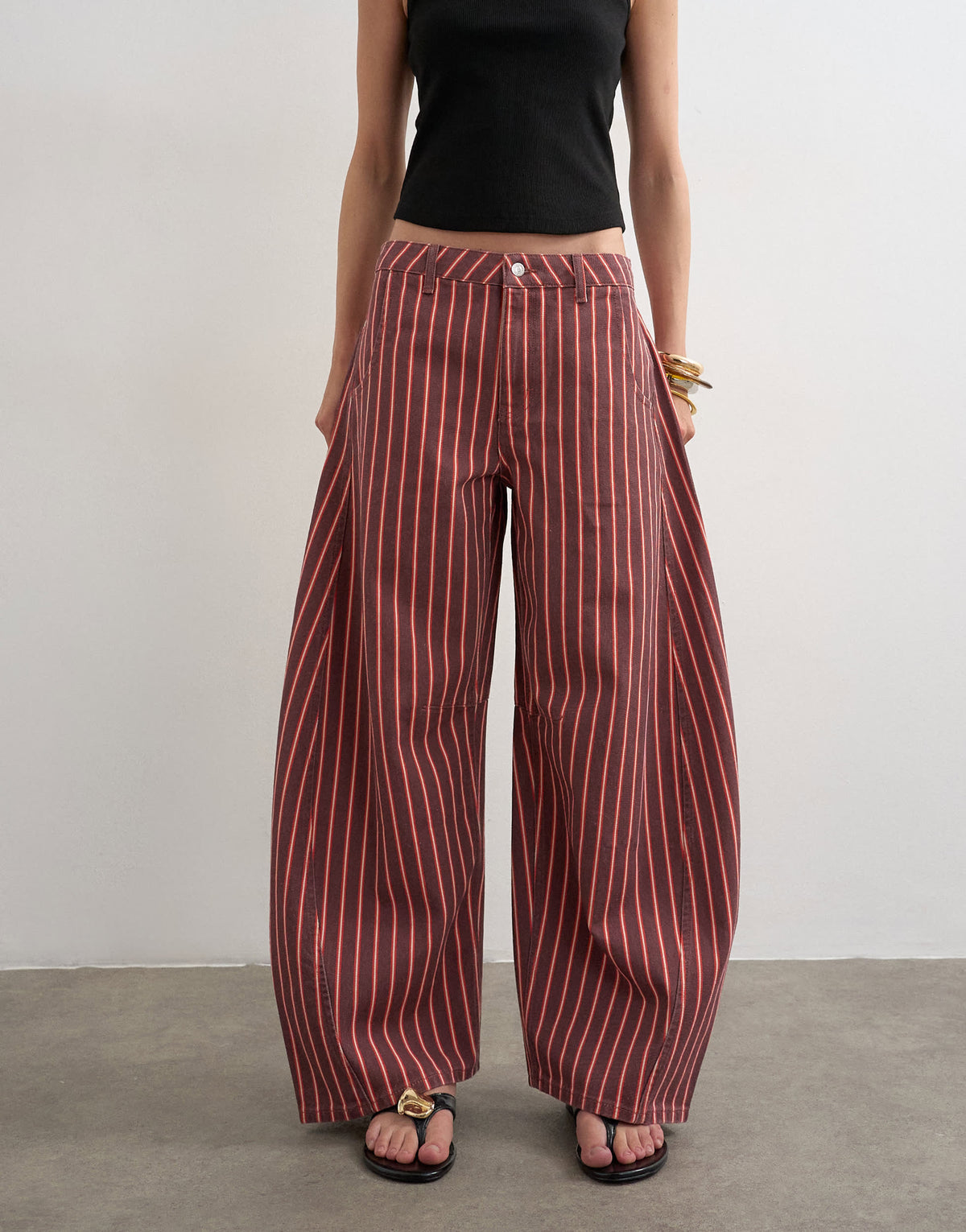 Topshop Horseshoe mid rise jean in pink and red stripe
