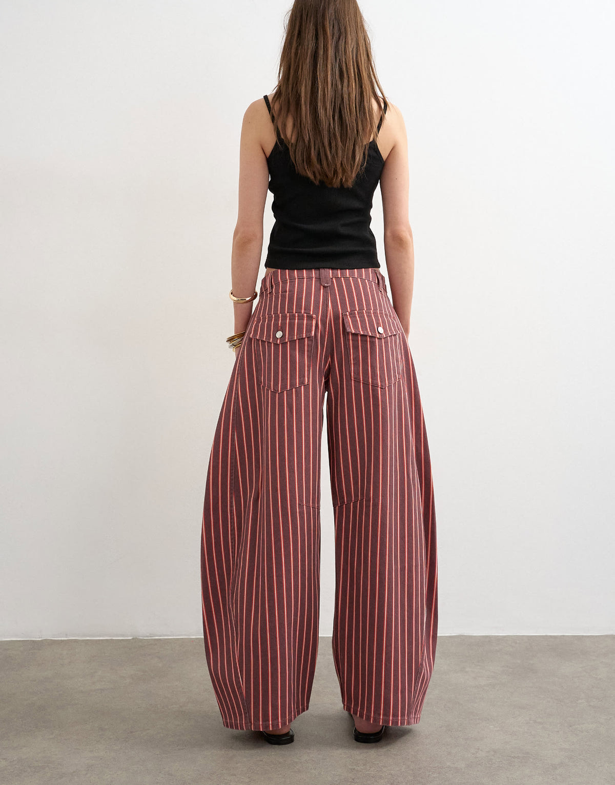 Topshop Horseshoe mid rise jean in pink and red stripe