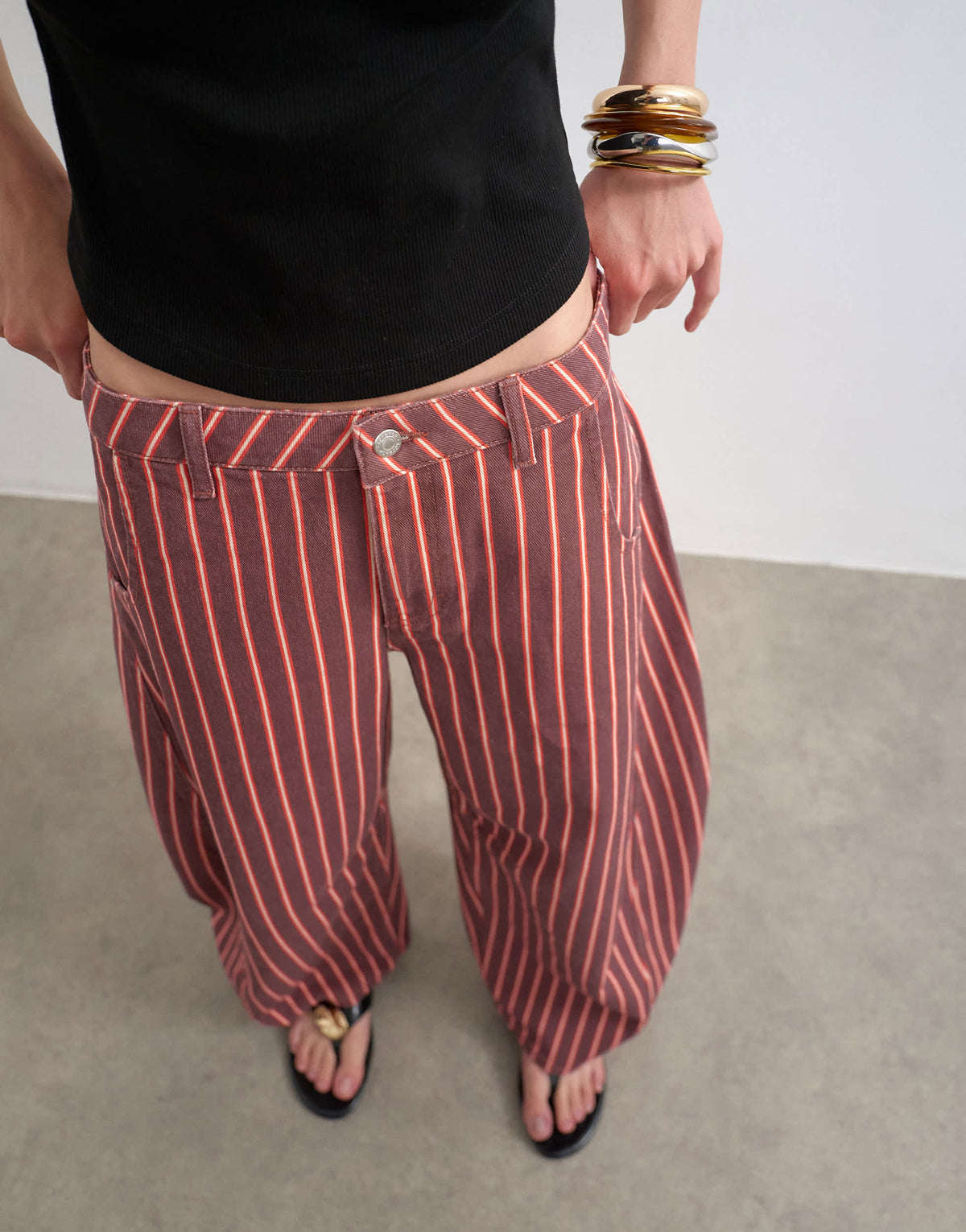 Topshop Horseshoe mid rise jean in pink and red stripe