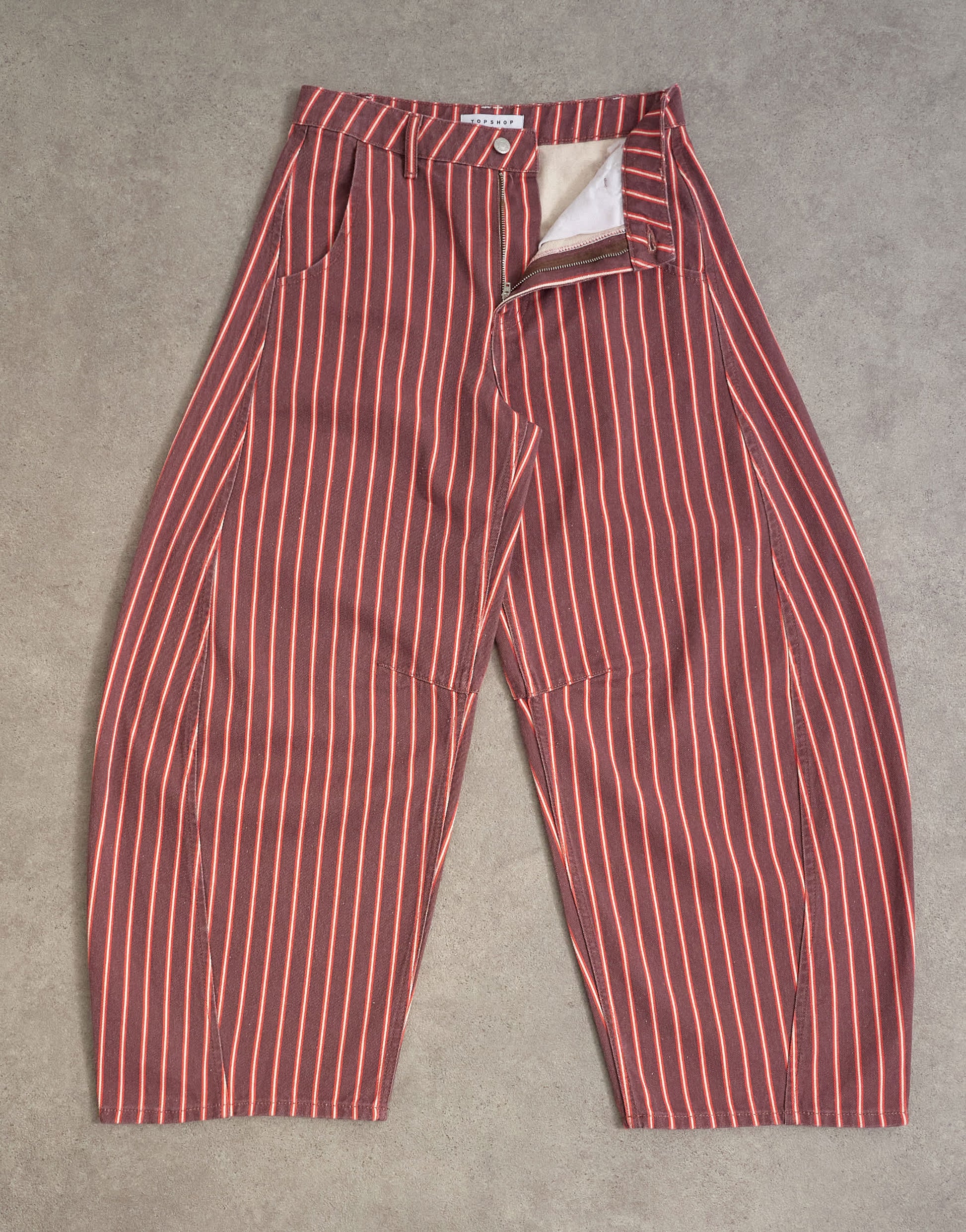 Topshop Horseshoe mid rise jean in pink and red stripe
