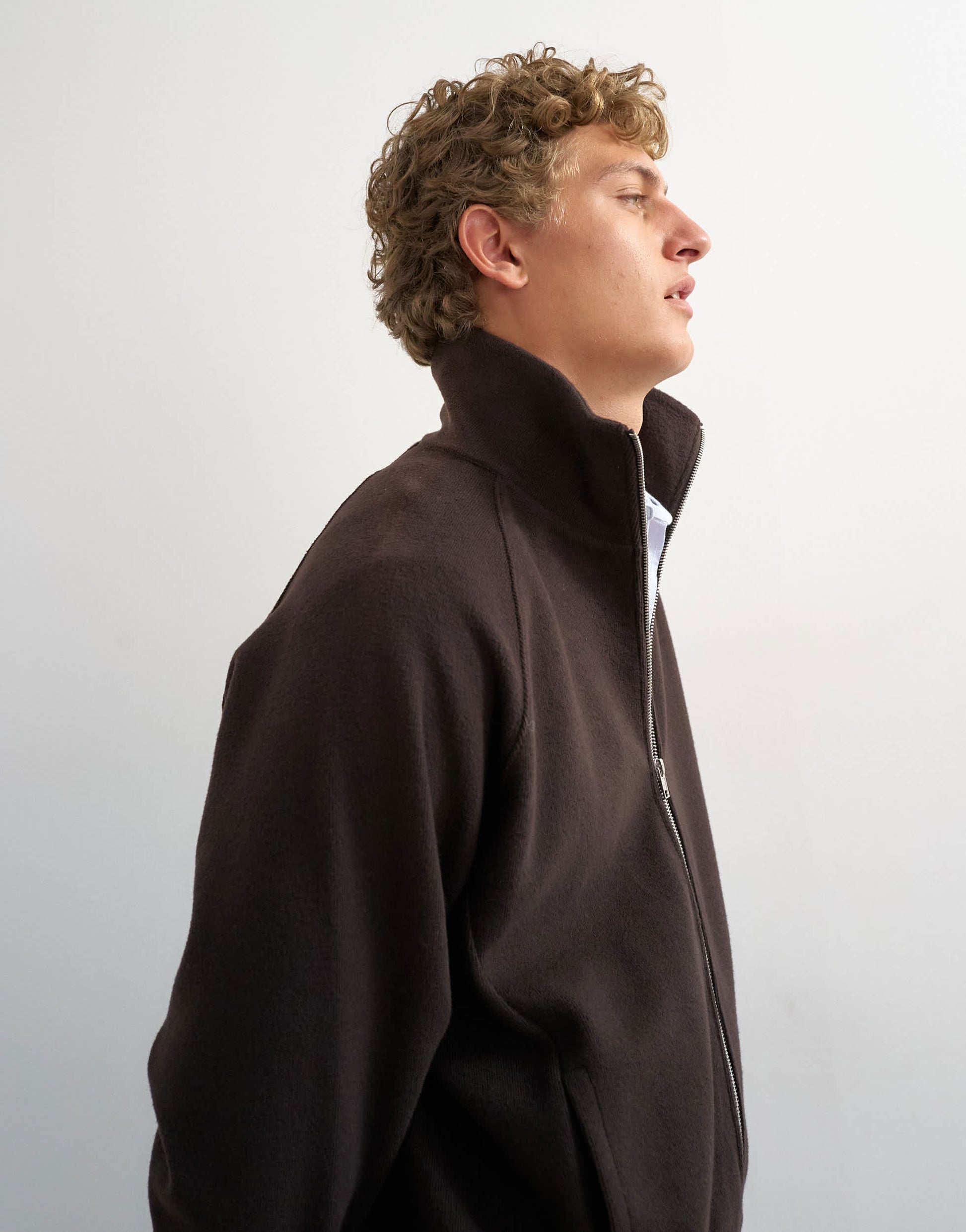 Topman relaxed fit crop 1/4 zip brushed funnel neck sweatshirt in brown