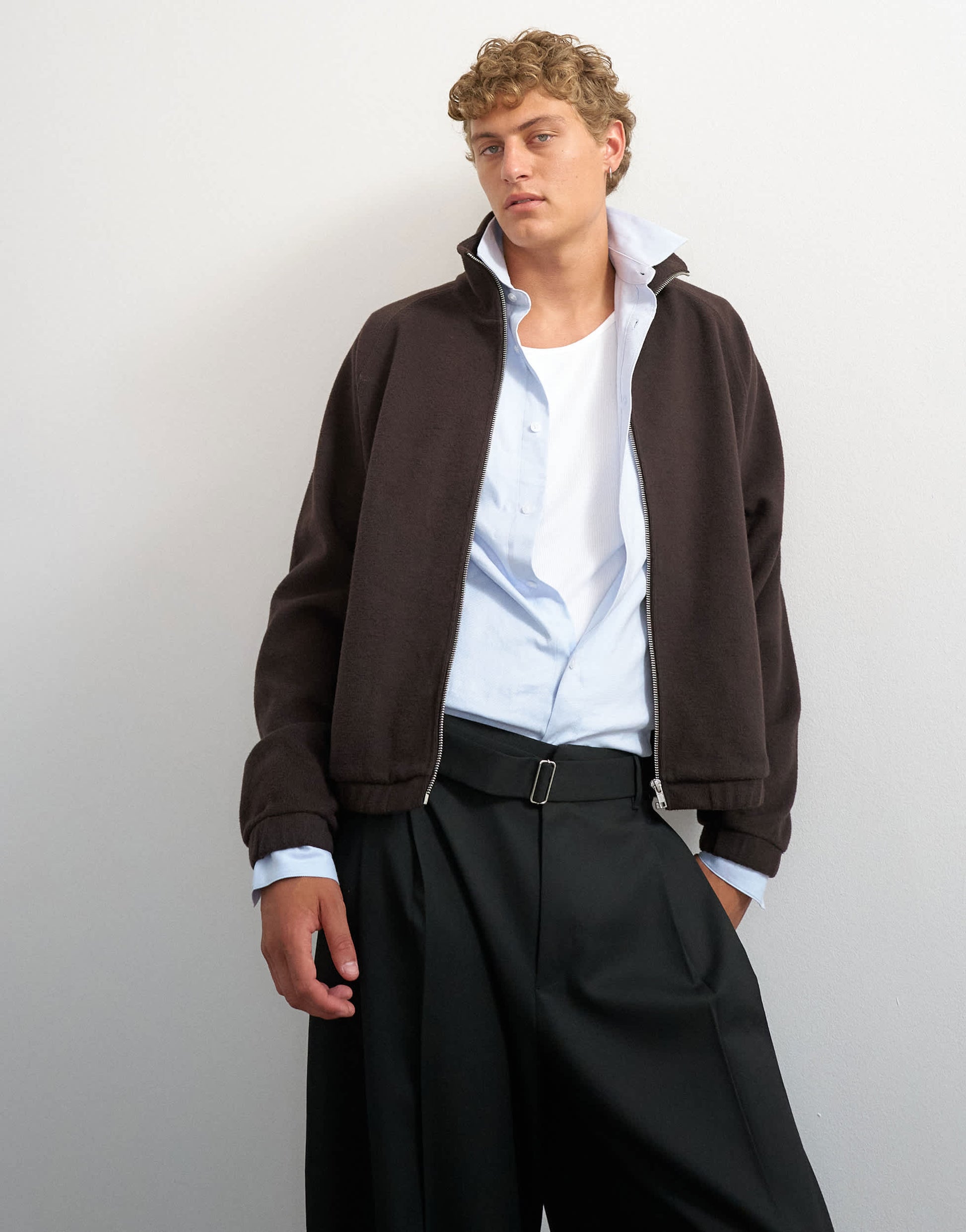 Topman relaxed fit crop 1/4 zip brushed funnel neck sweatshirt in brown