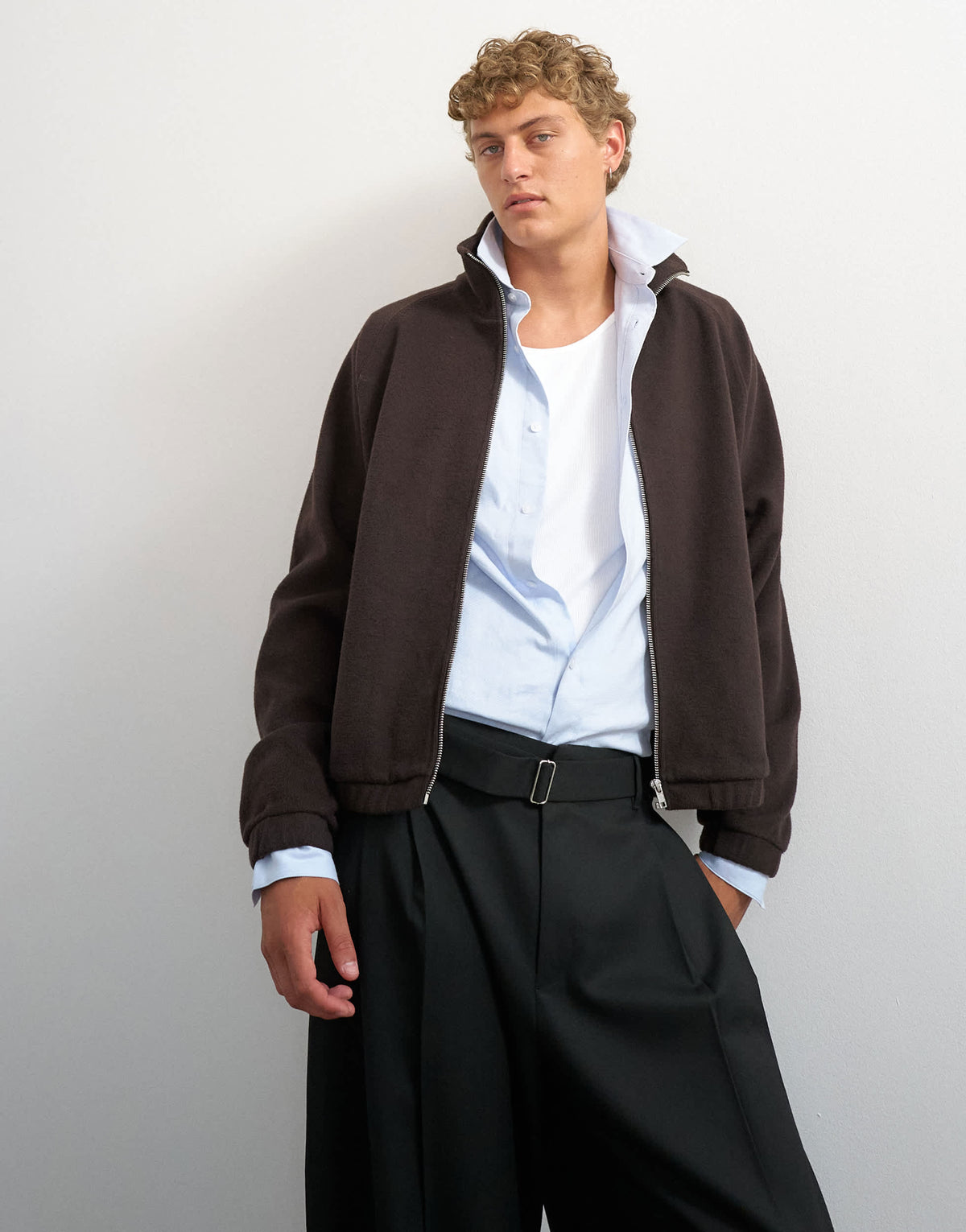 Topman relaxed fit crop 1/4 zip brushed funnel neck sweatshirt in brown