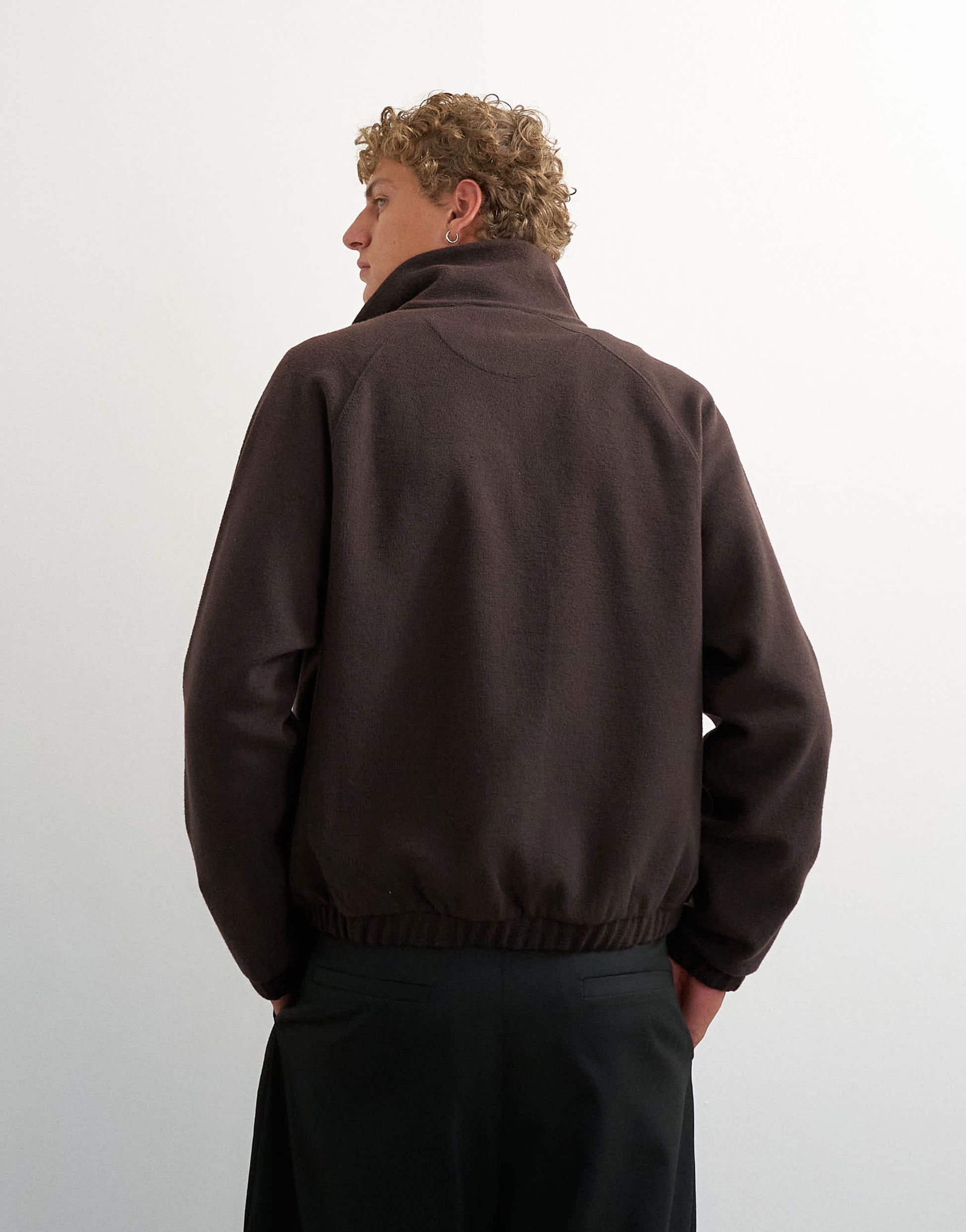 Topman relaxed fit crop 1/4 zip brushed funnel neck sweatshirt in brown