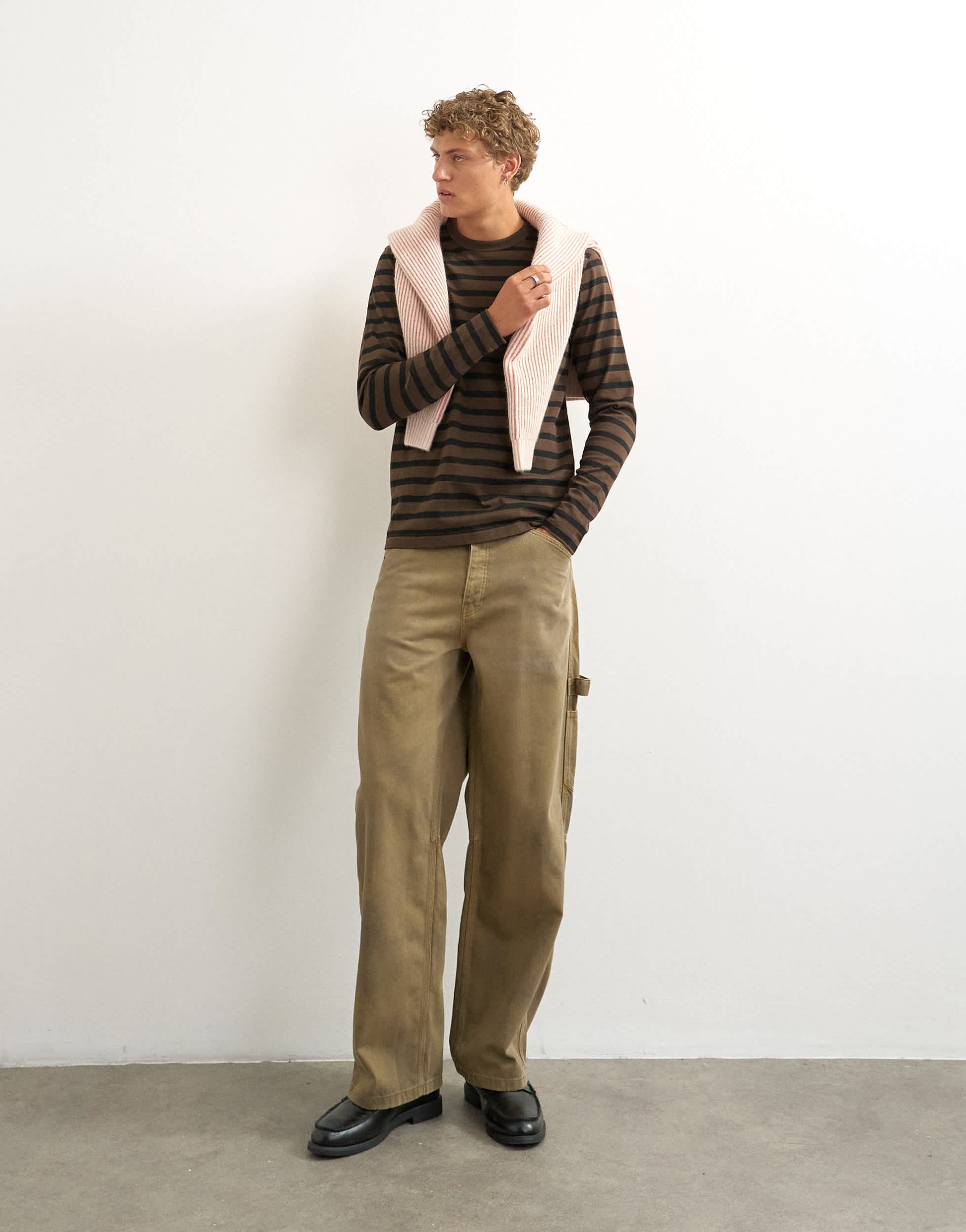 Topman classic fit long sleeve t-shirt with stripe in brown
