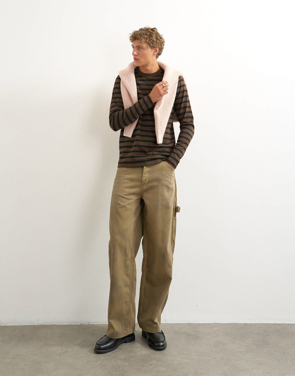 Topman classic fit long sleeve t-shirt with stripe in brown