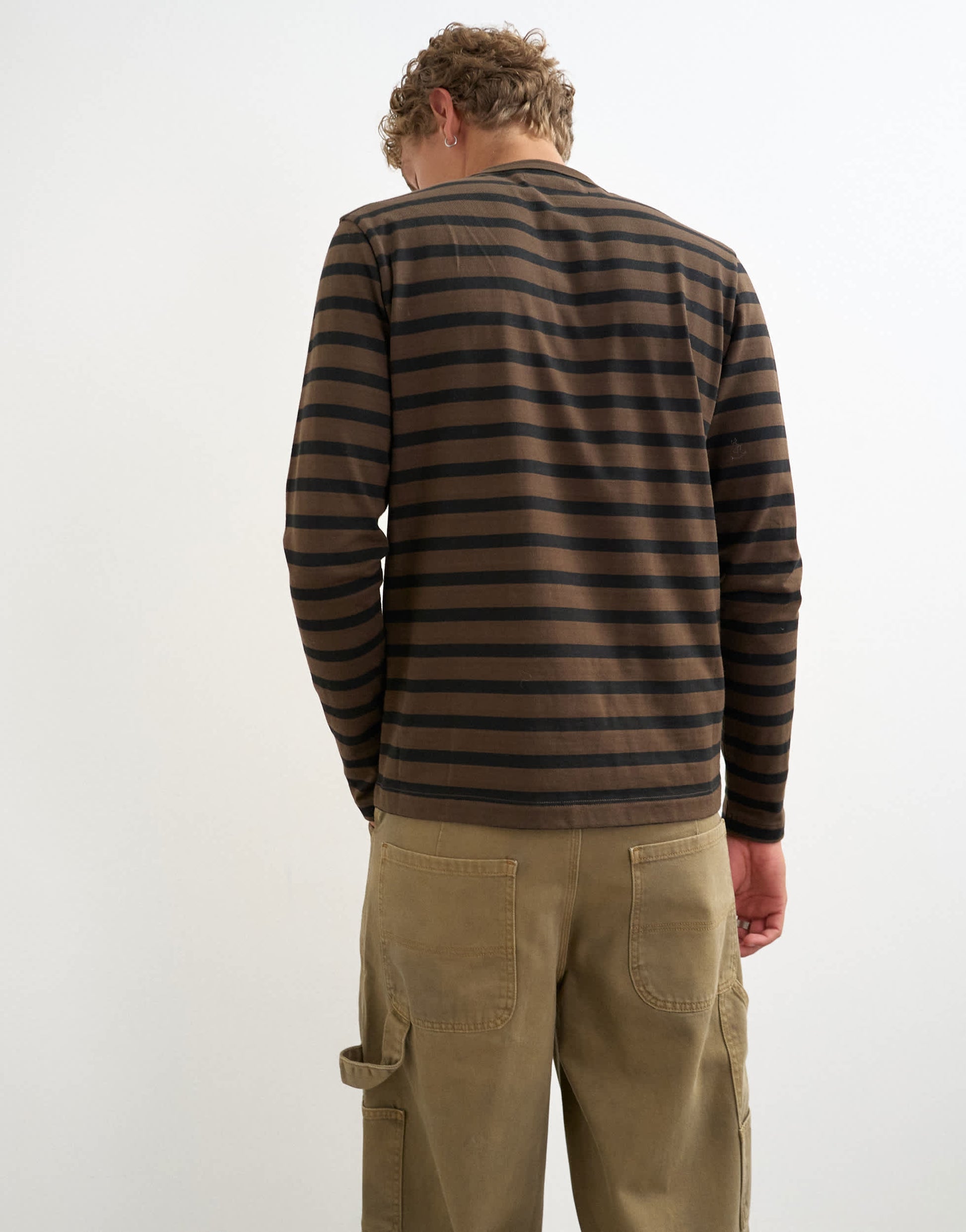 Topman classic fit long sleeve t-shirt with stripe in brown