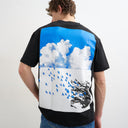 Topman T-Shirt in Relaxed Fit mit Vogelprint vorne und hinten in Schwarz