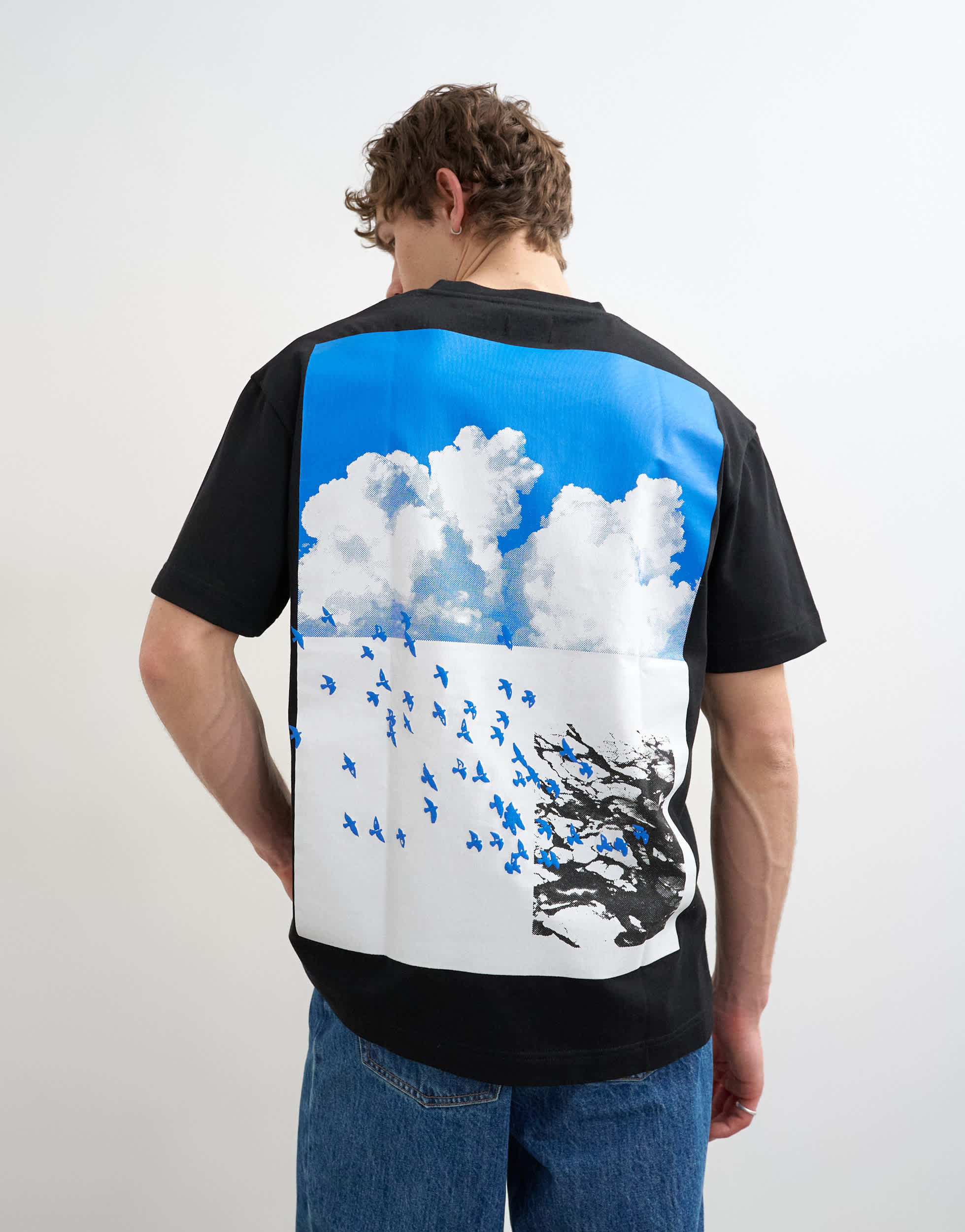 Topman relaxed fit t-shirt with front and back bird print in black