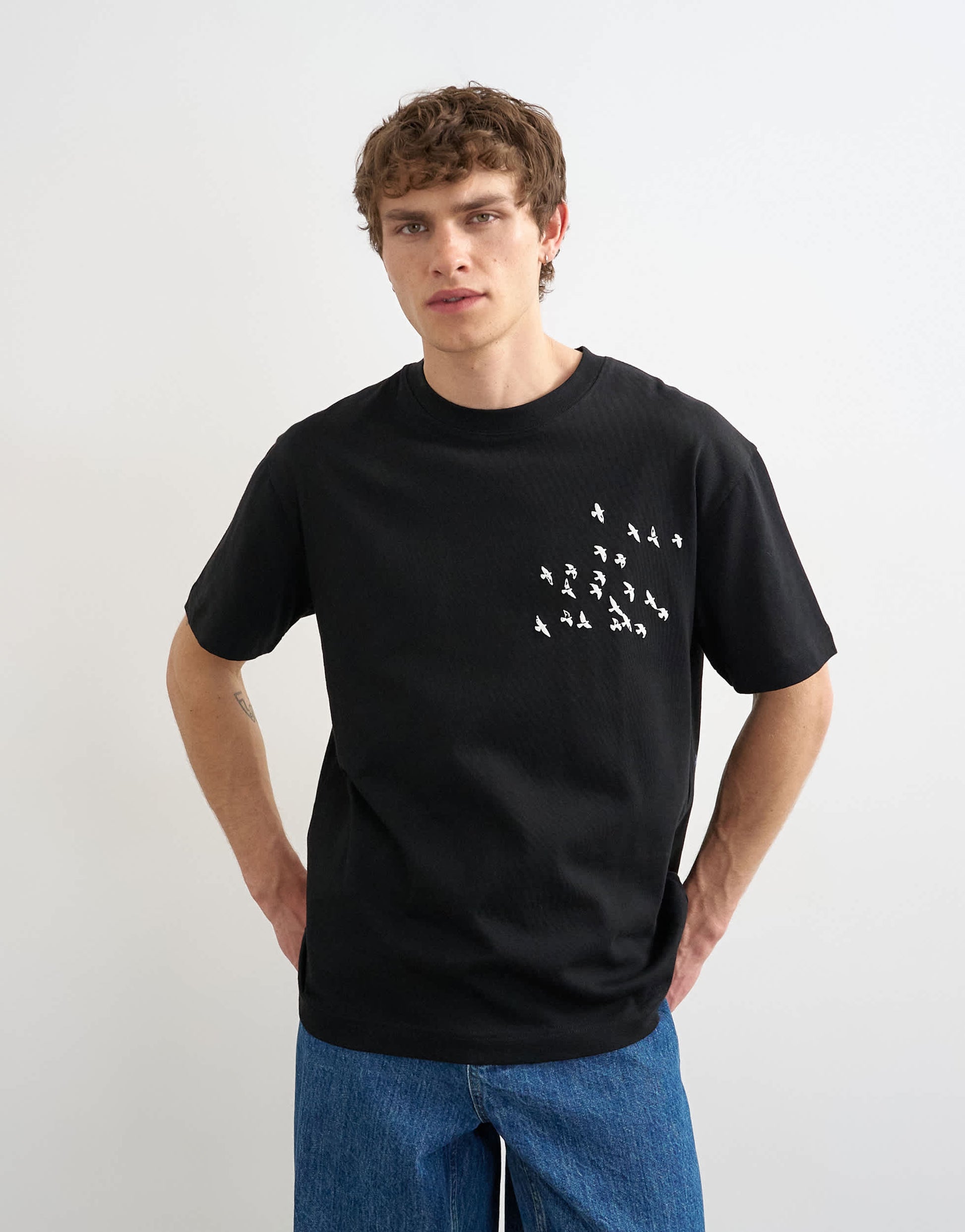 Topman relaxed fit t-shirt with front and back bird print in black