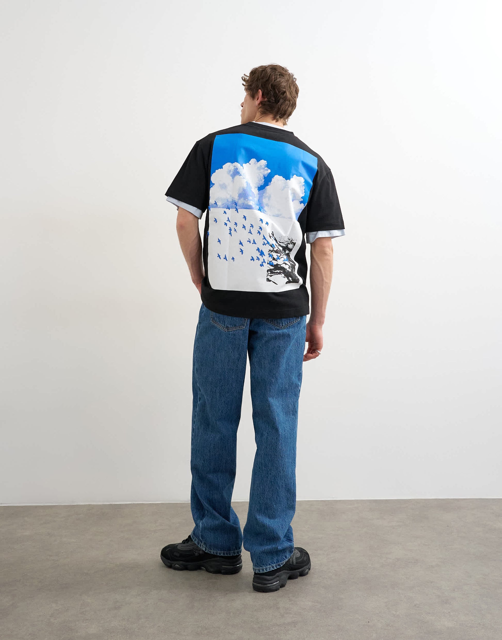 Topman relaxed fit t-shirt with front and back bird print in black