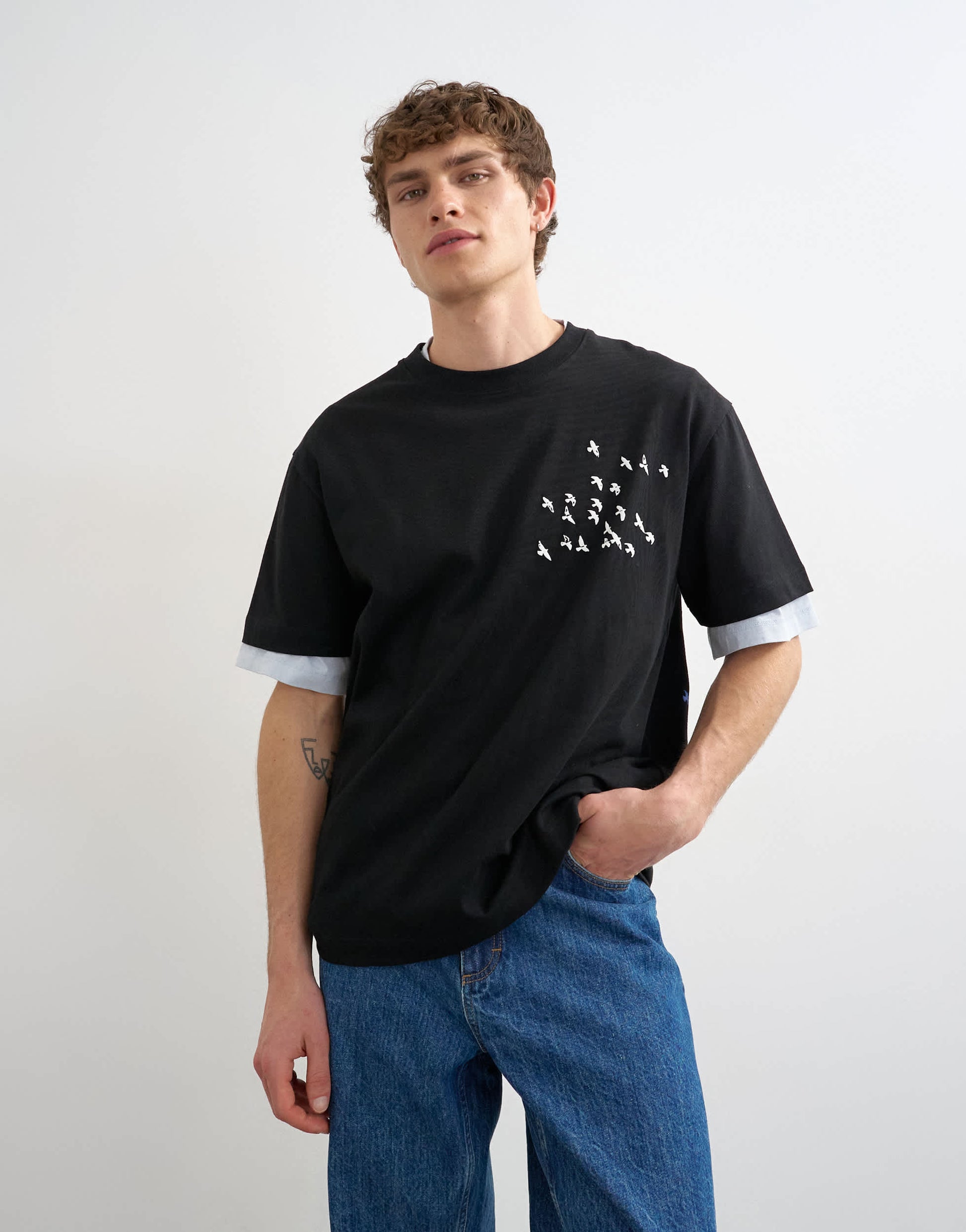 Topman relaxed fit t-shirt with front and back bird print in black