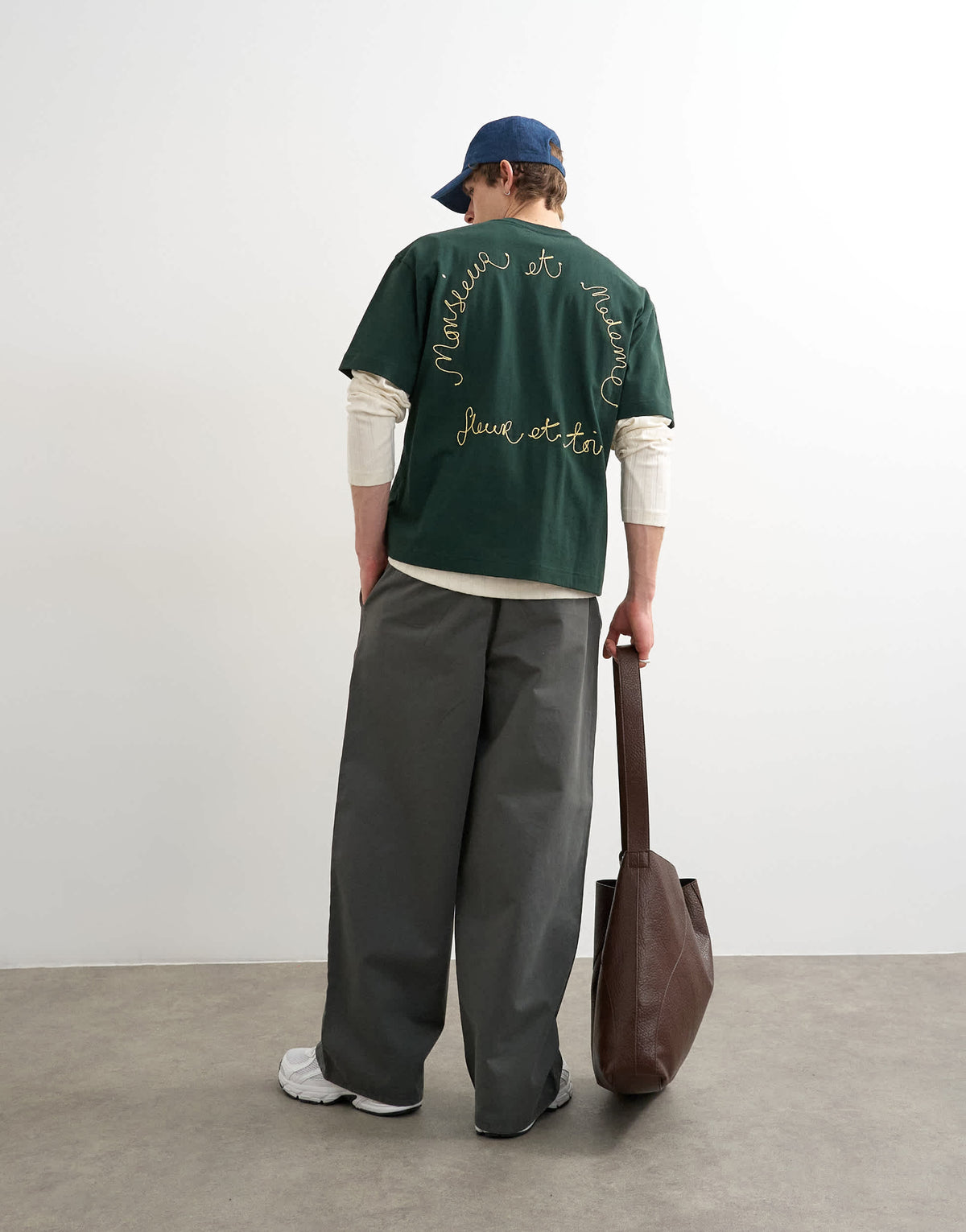 Topman relaxed fit t-shirt with monsieur front and back embroidery in dark green