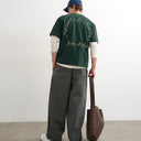 Topman relaxed fit t-shirt with monsieur front and back embroidery in dark green