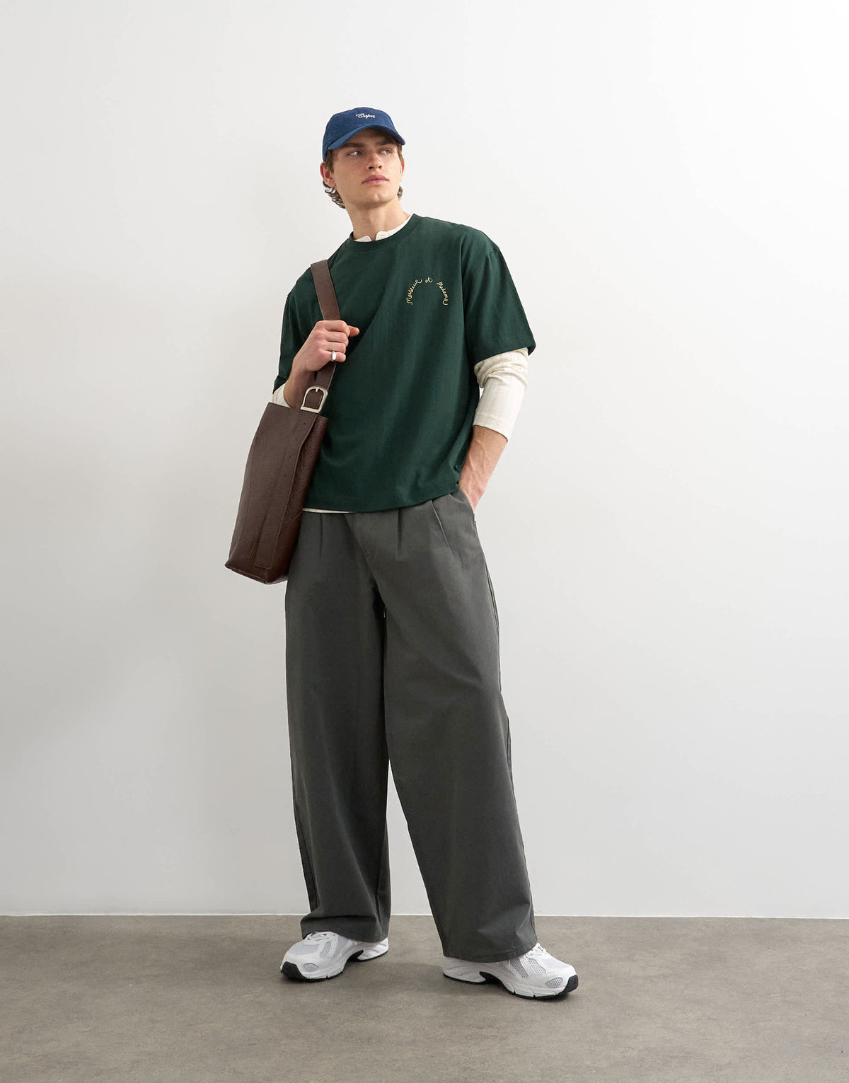 Topman relaxed fit t-shirt with monsieur front and back embroidery in dark green