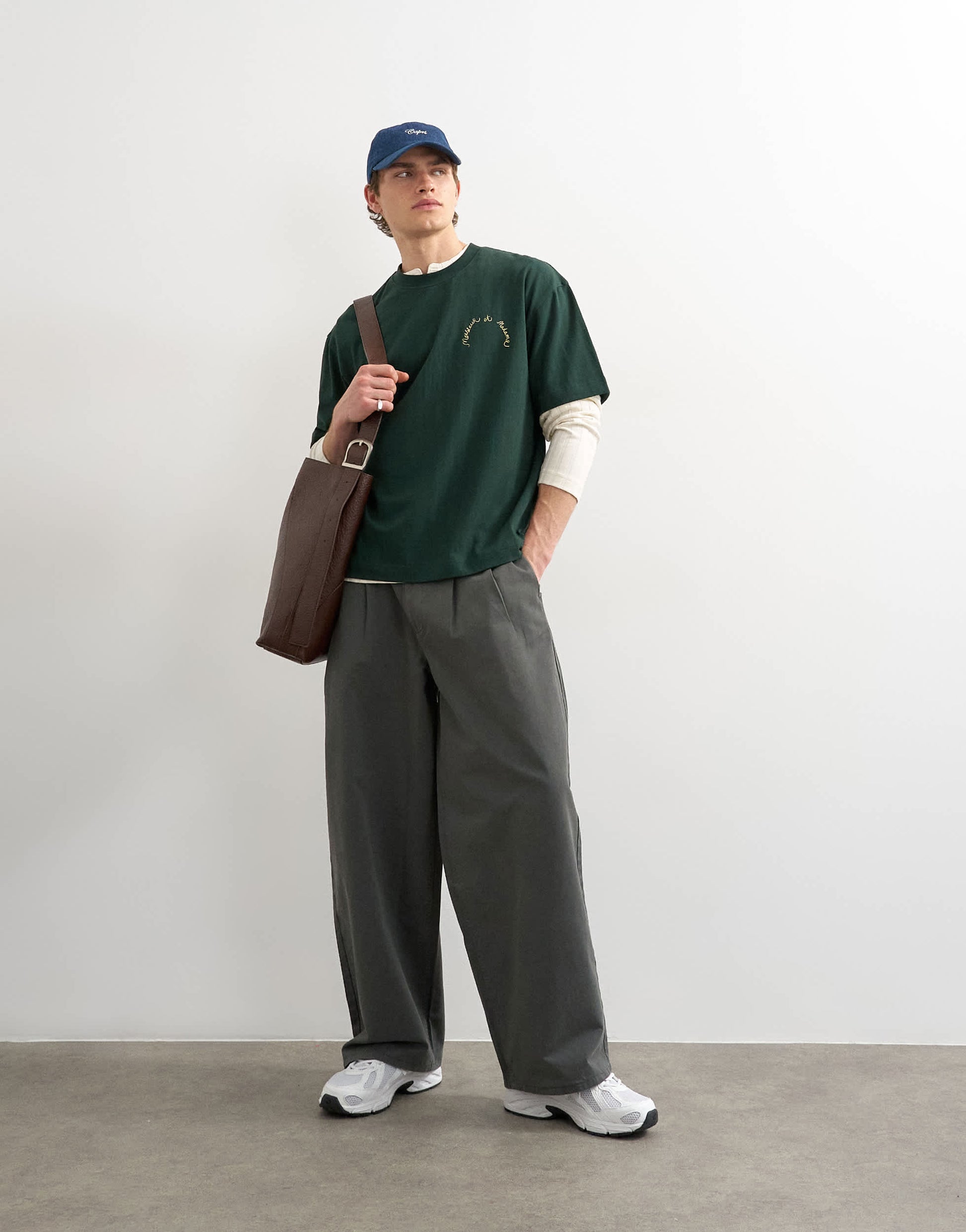 Topman relaxed fit t-shirt with monsieur front and back embroidery in dark green