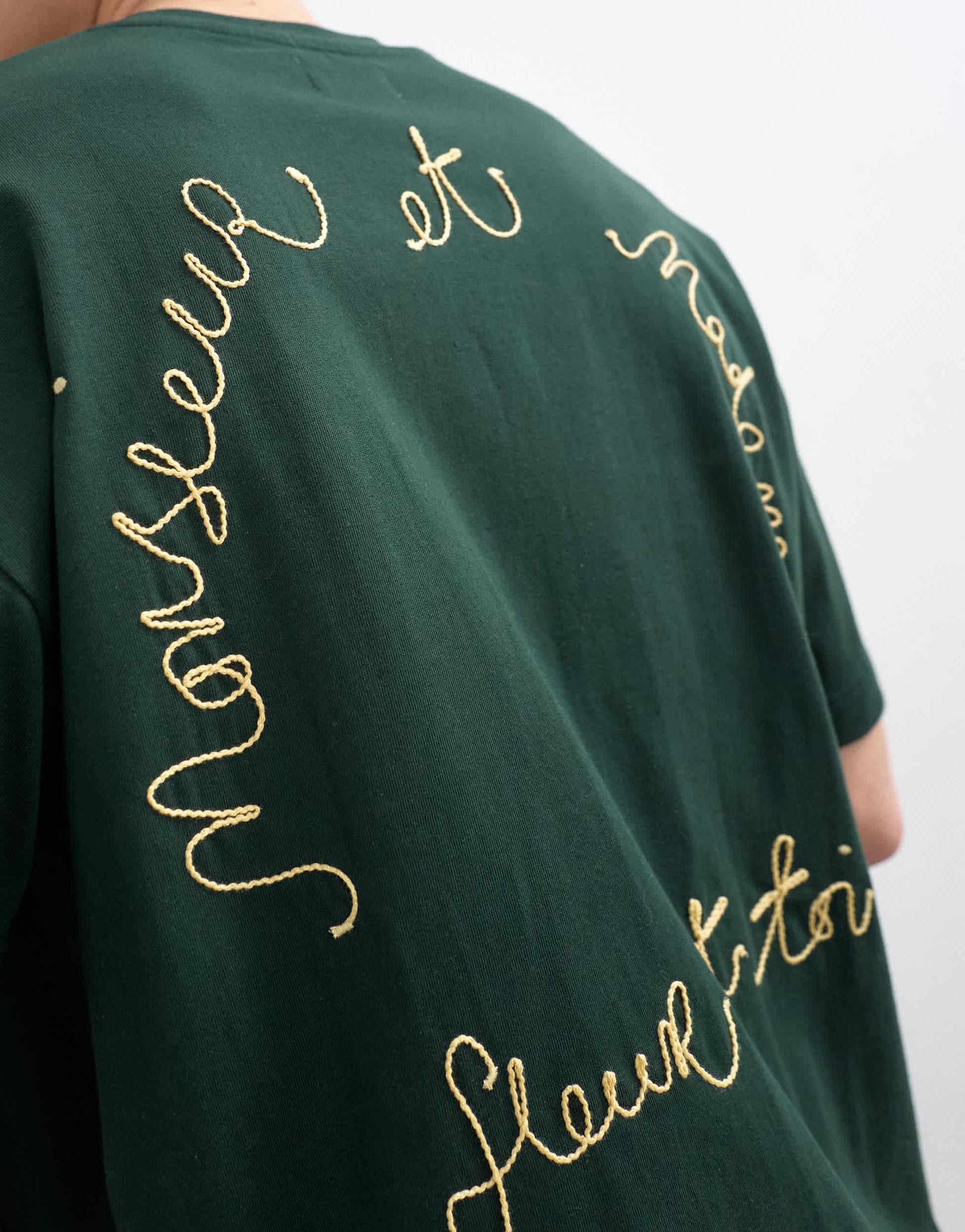 Topman relaxed fit t-shirt with monsieur front and back embroidery in dark green