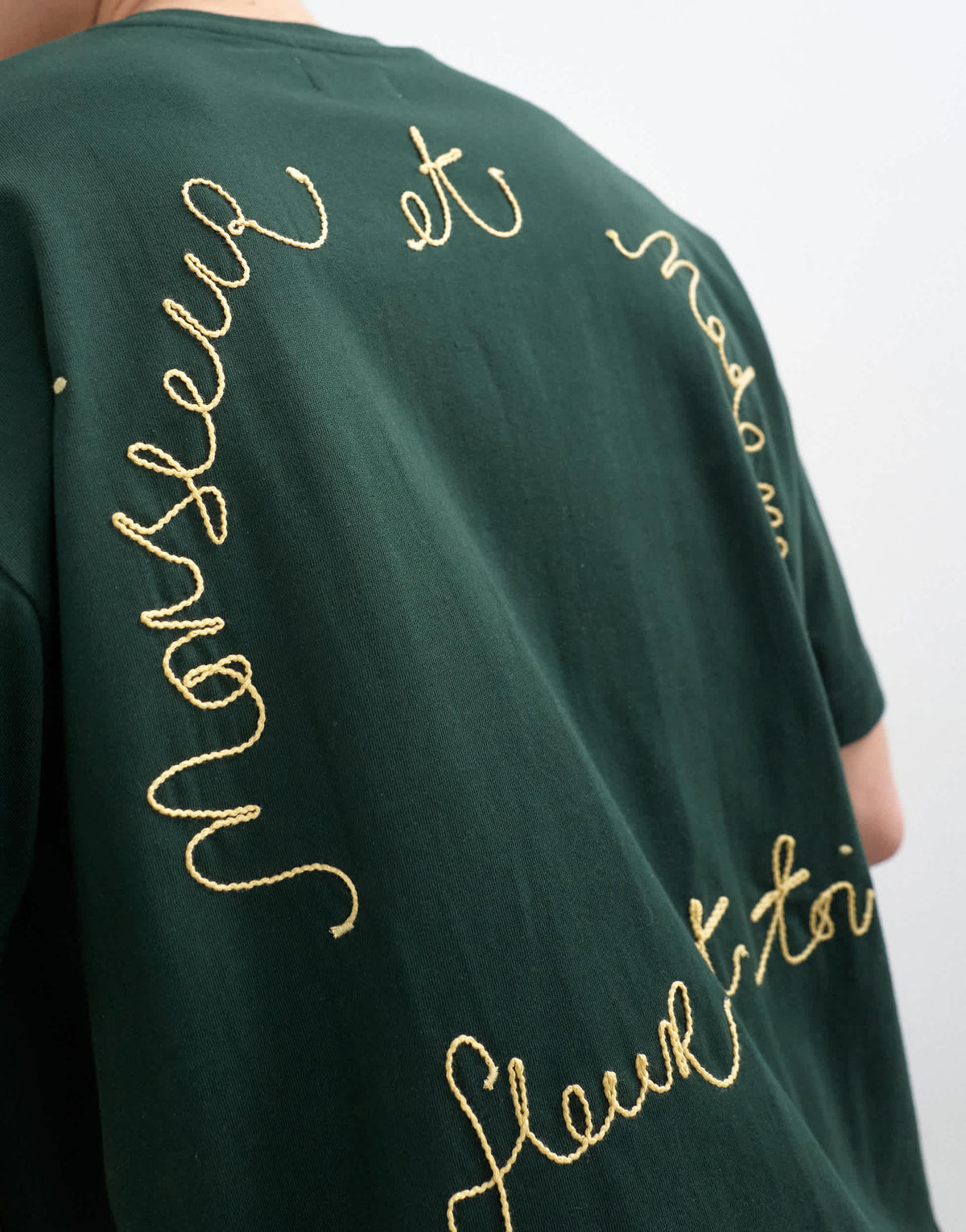 Topman relaxed fit t-shirt with monsieur front and back embroidery in dark green