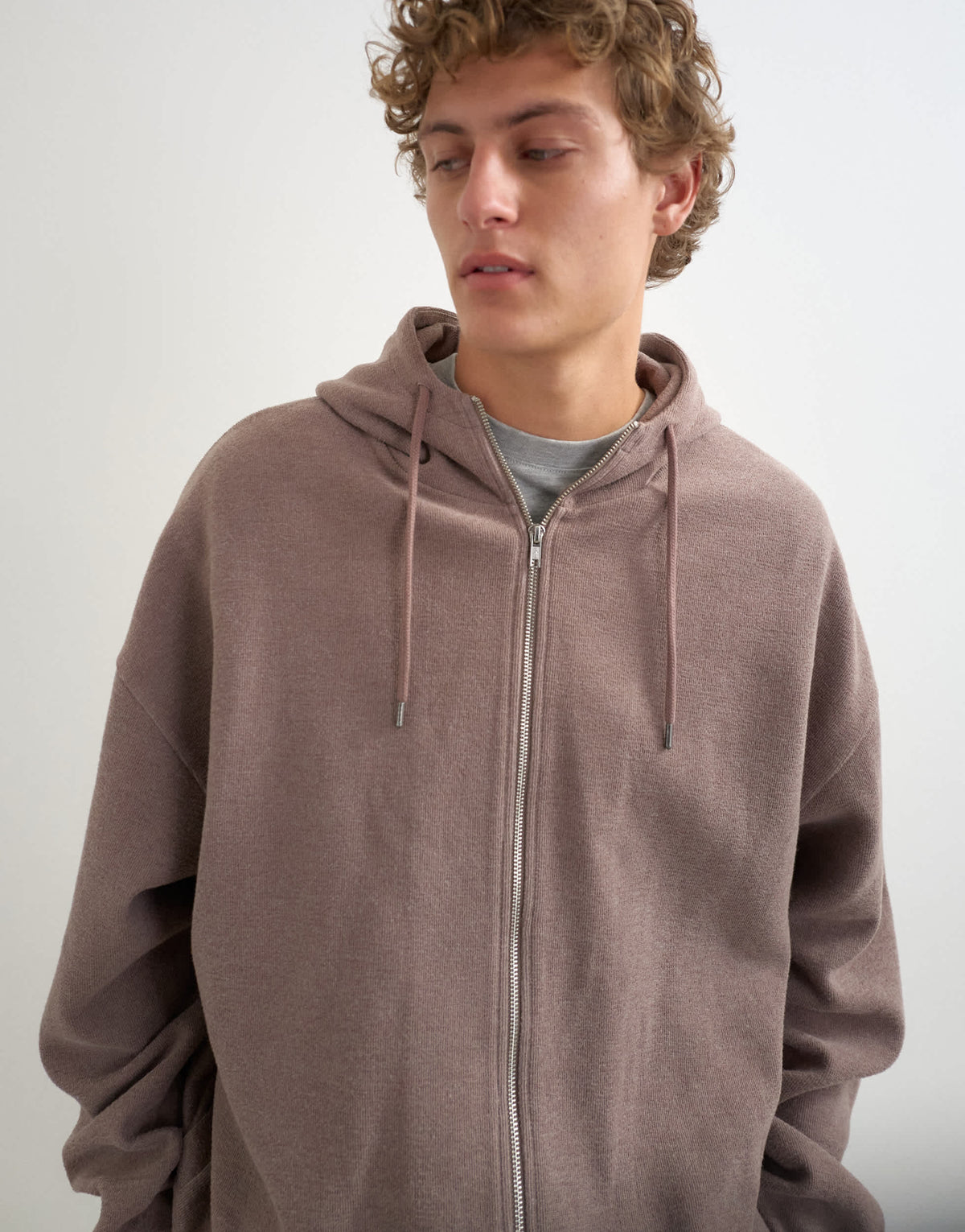Topman boxy fit funnel neck hoodie in putty
