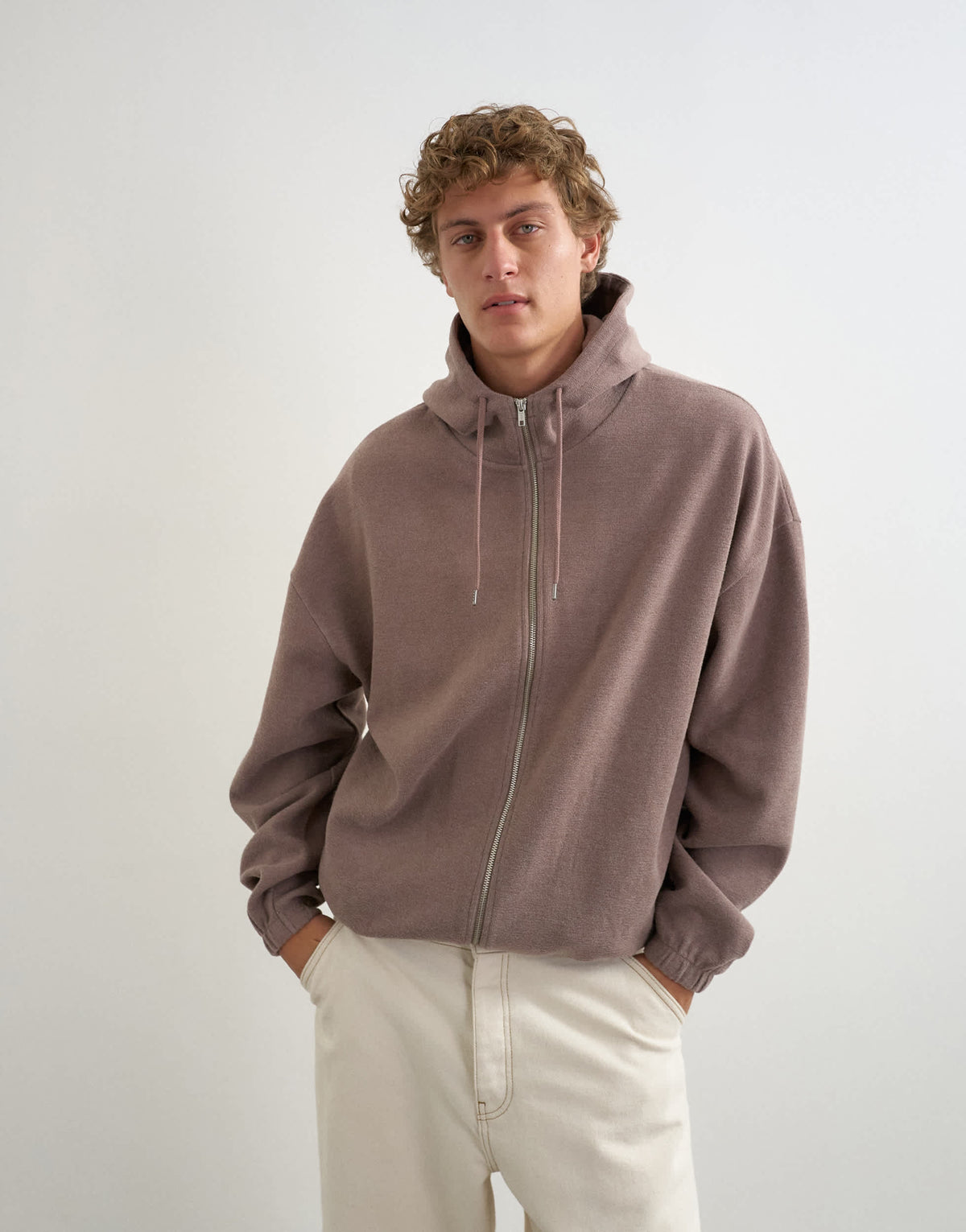 Topman boxy fit funnel neck hoodie in putty