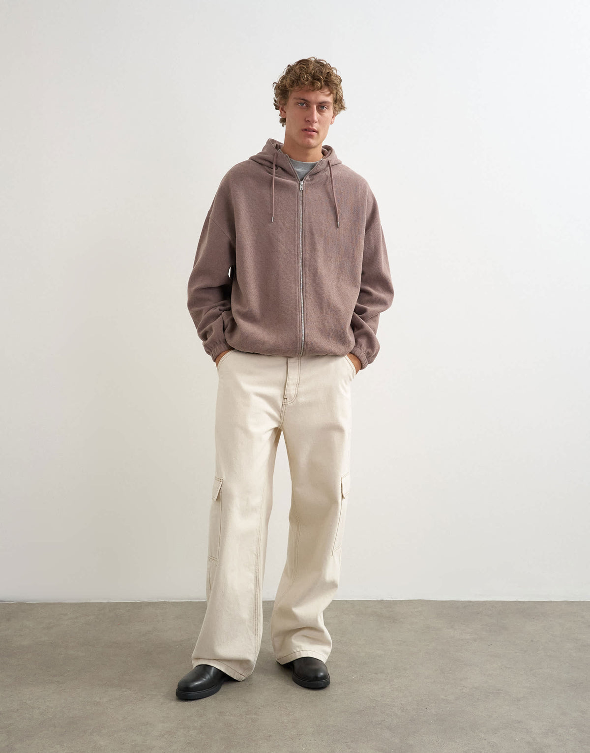 Topman boxy fit funnel neck hoodie in putty