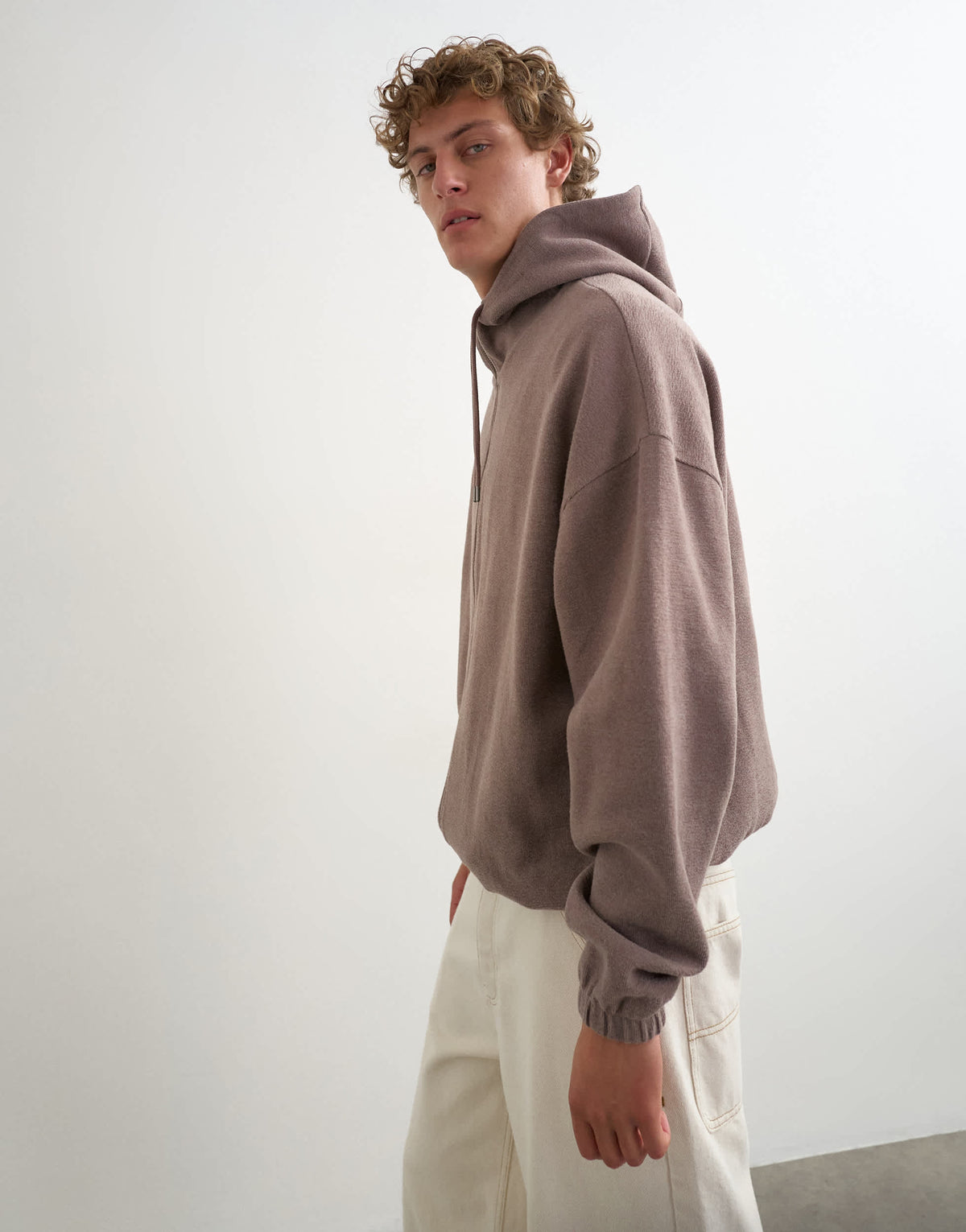 Topman boxy fit funnel neck hoodie in putty