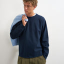 Topman classic fit crop raglan sweatshirt with raw hem in navy