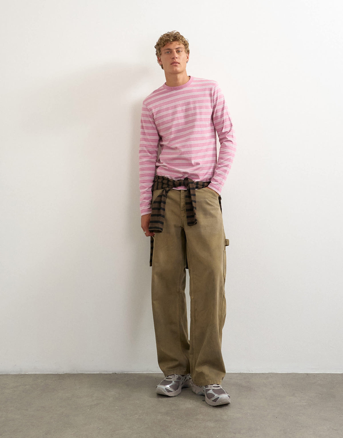 Topman classic fit long sleeve t-shirt with stripe in pink