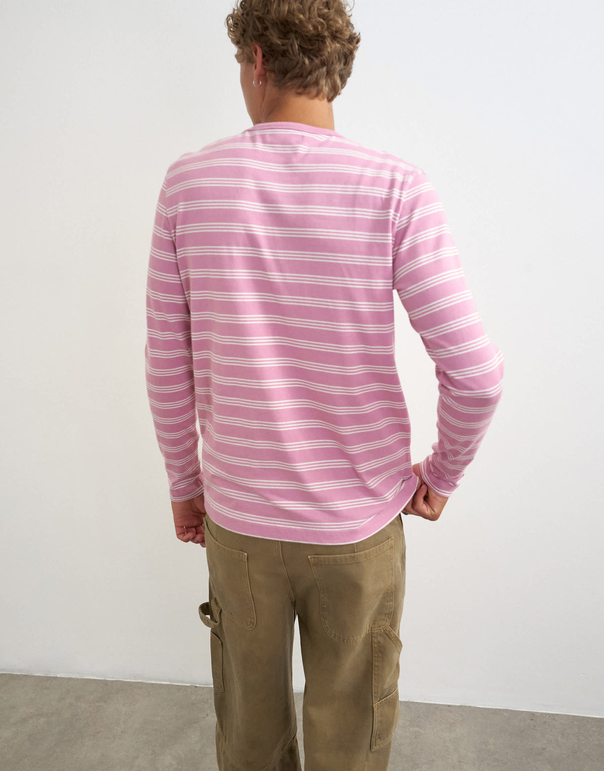 Topman classic fit long sleeve t-shirt with stripe in pink