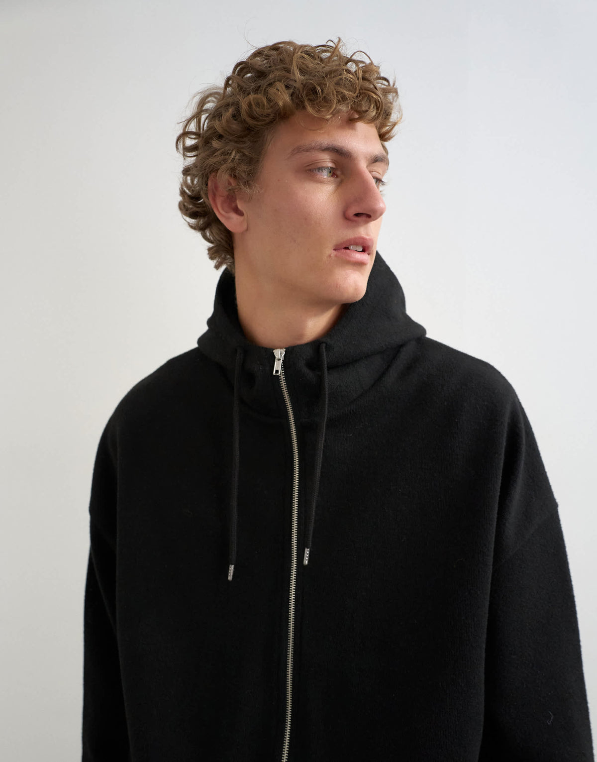 Topman boxy fit funnel neck hoodie in black