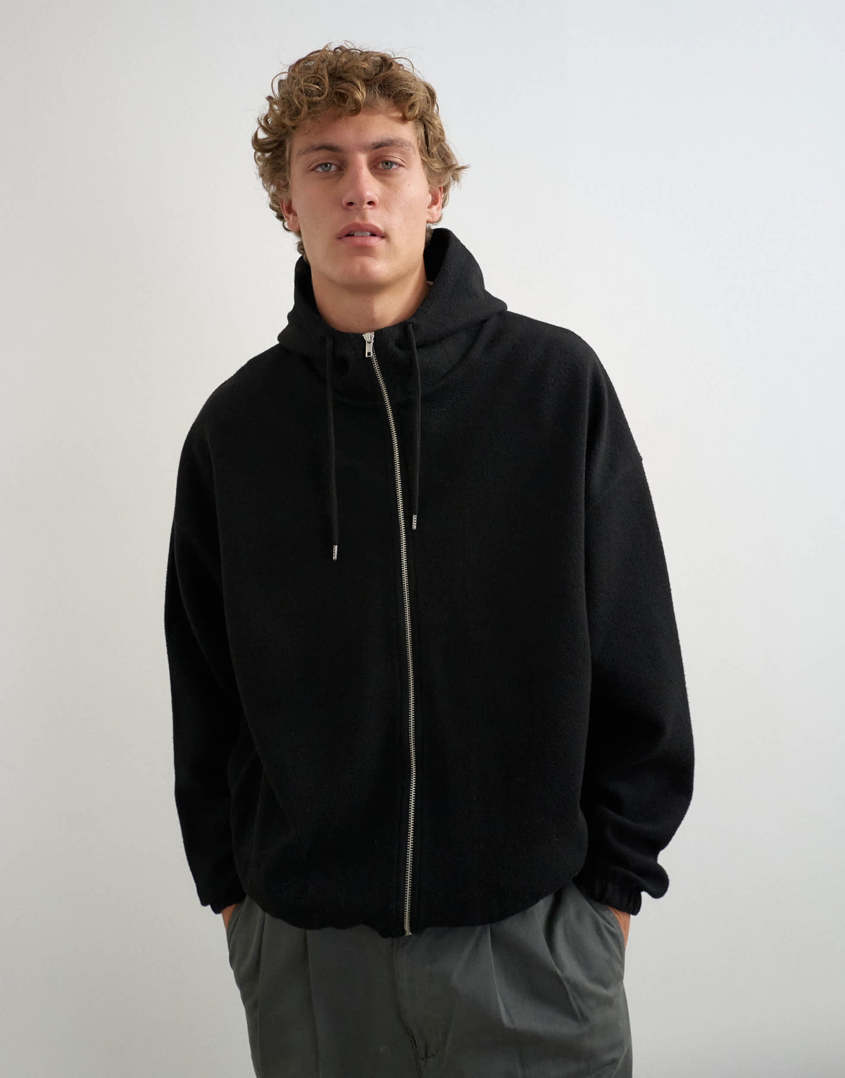 Topman boxy fit funnel neck hoodie in black
