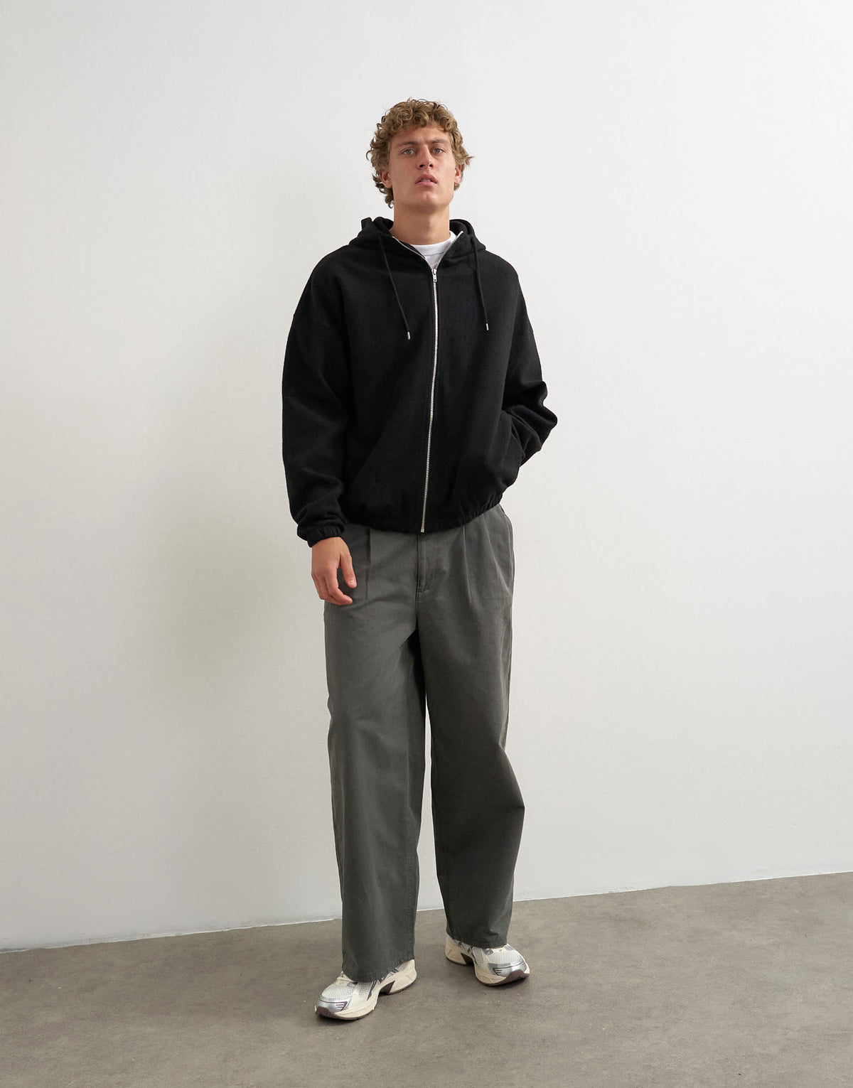 Topman boxy fit funnel neck hoodie in black