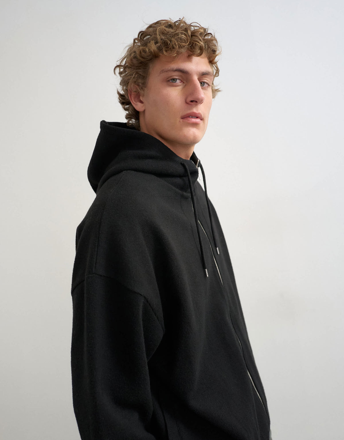 Topman boxy fit funnel neck hoodie in black
