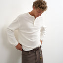 Topman relaxed fit waffle henley with raw hem in washed ecru