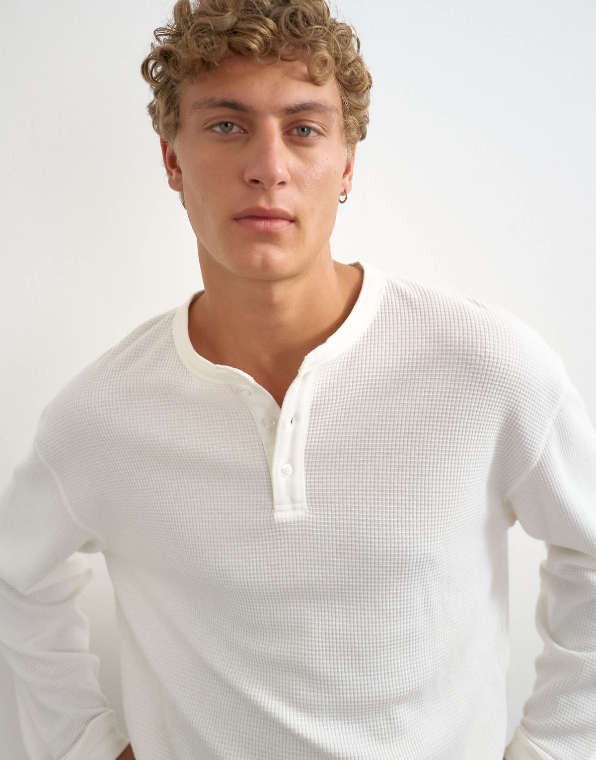 Topman relaxed fit waffle henley with raw hem in washed ecru