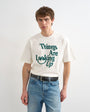 Topman relaxed fit t-shirt with things are looking up embroidery in ecru