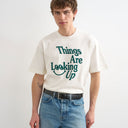 Topman relaxed fit t-shirt with things are looking up embroidery in ecru