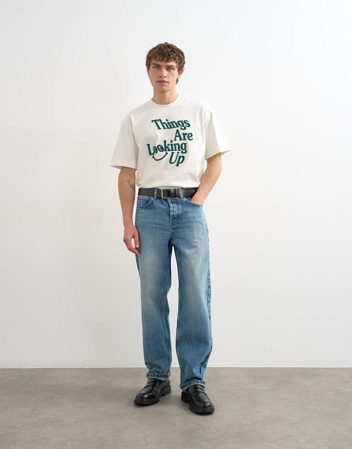 Topman relaxed fit t-shirt with things are looking up embroidery in ecru
