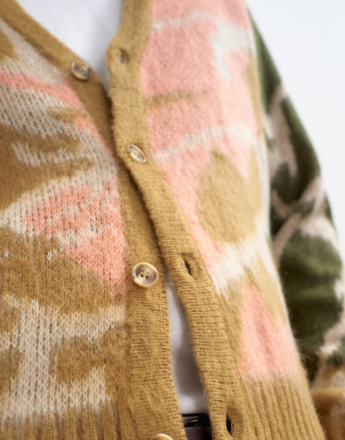 Topman classic fit knit cardigan with abstract camo design in stone