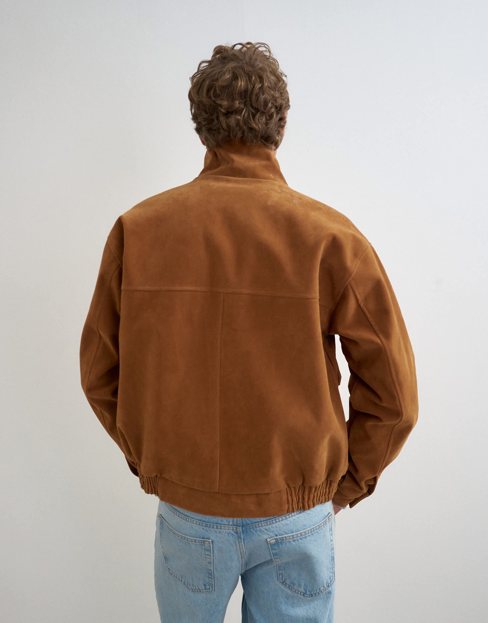 Topman relaxed fit faux suede funnel neck bomber with double zip in tan