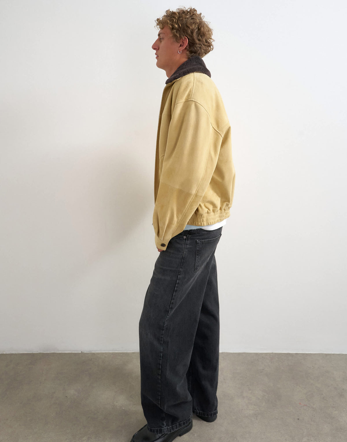 Topman oversized fit real suede jacket with shearling collar in butter yellow