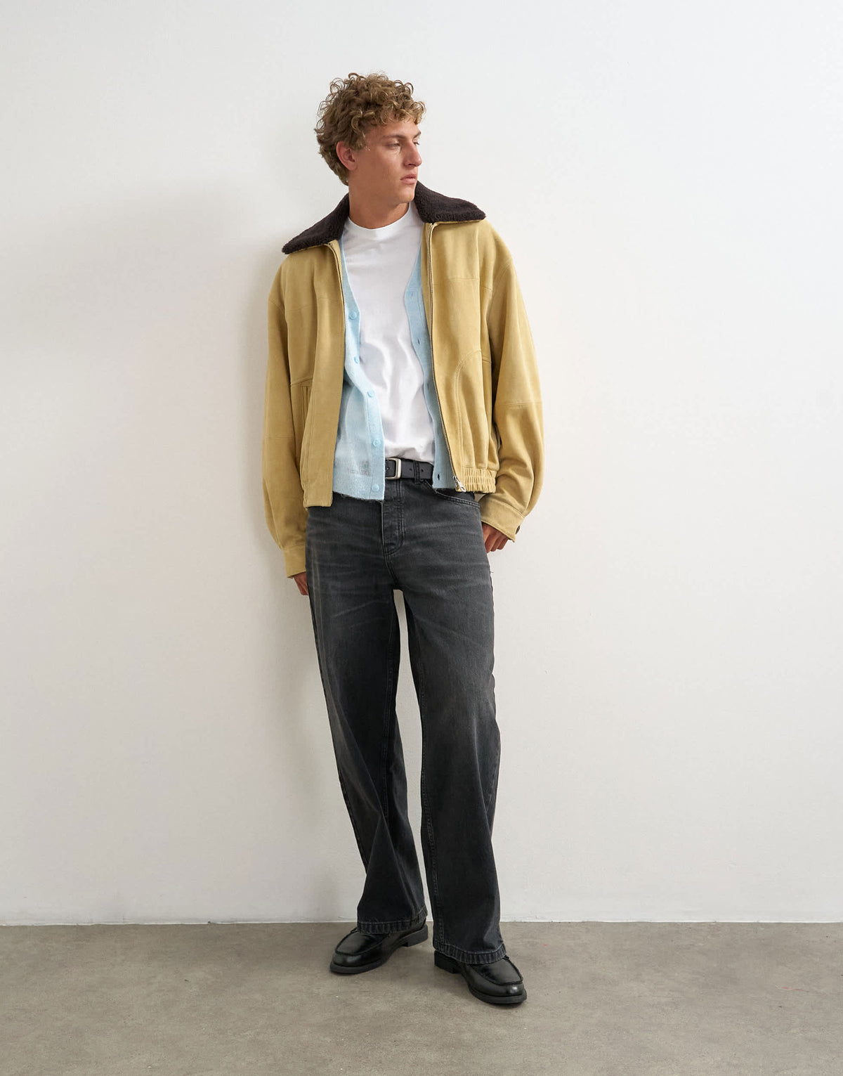Topman oversized fit real suede jacket with shearling collar in butter yellow