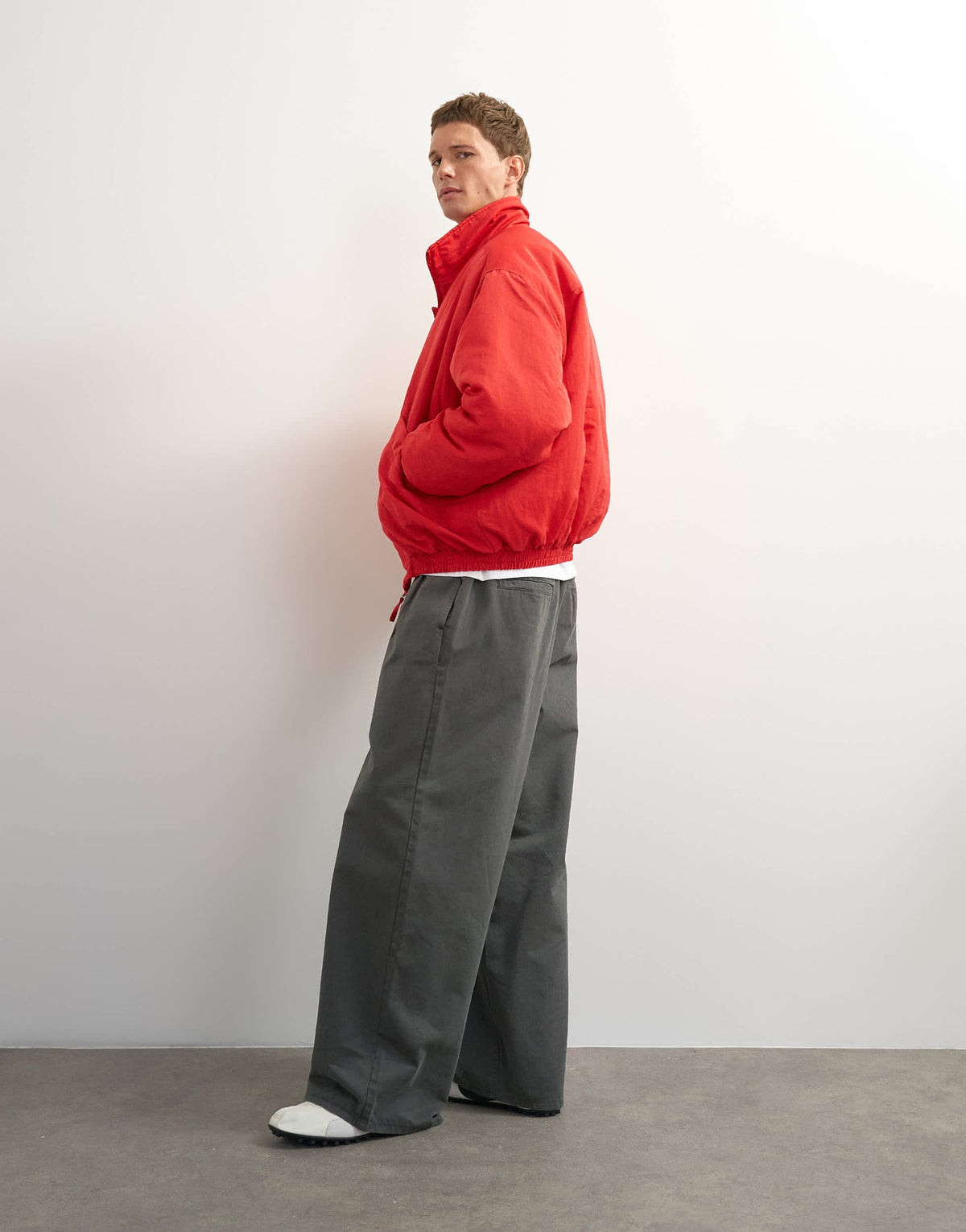 Topman oversized fit twill nylon funnel neck bomber jacket in red