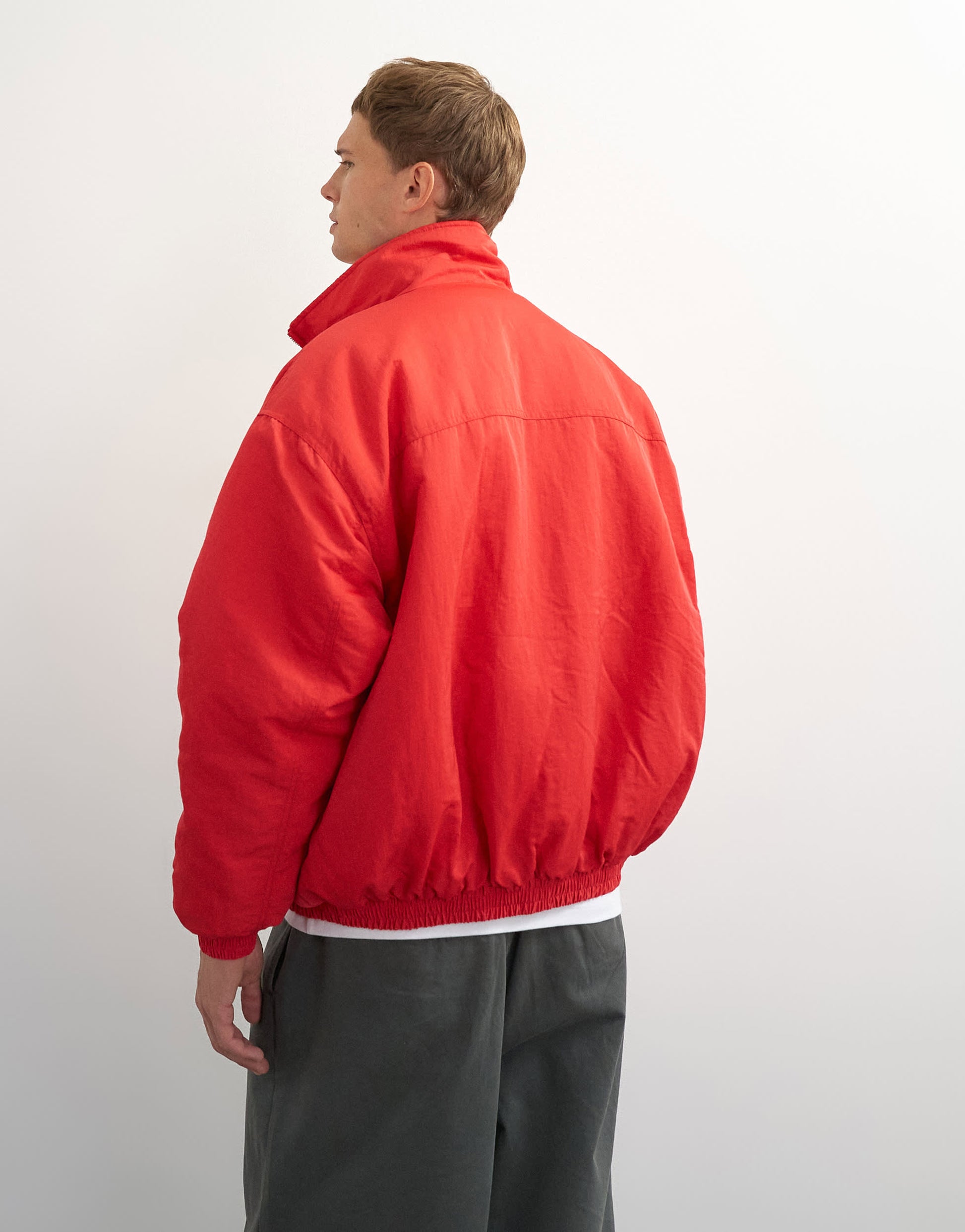 Topman oversized fit twill nylon funnel neck bomber jacket in red