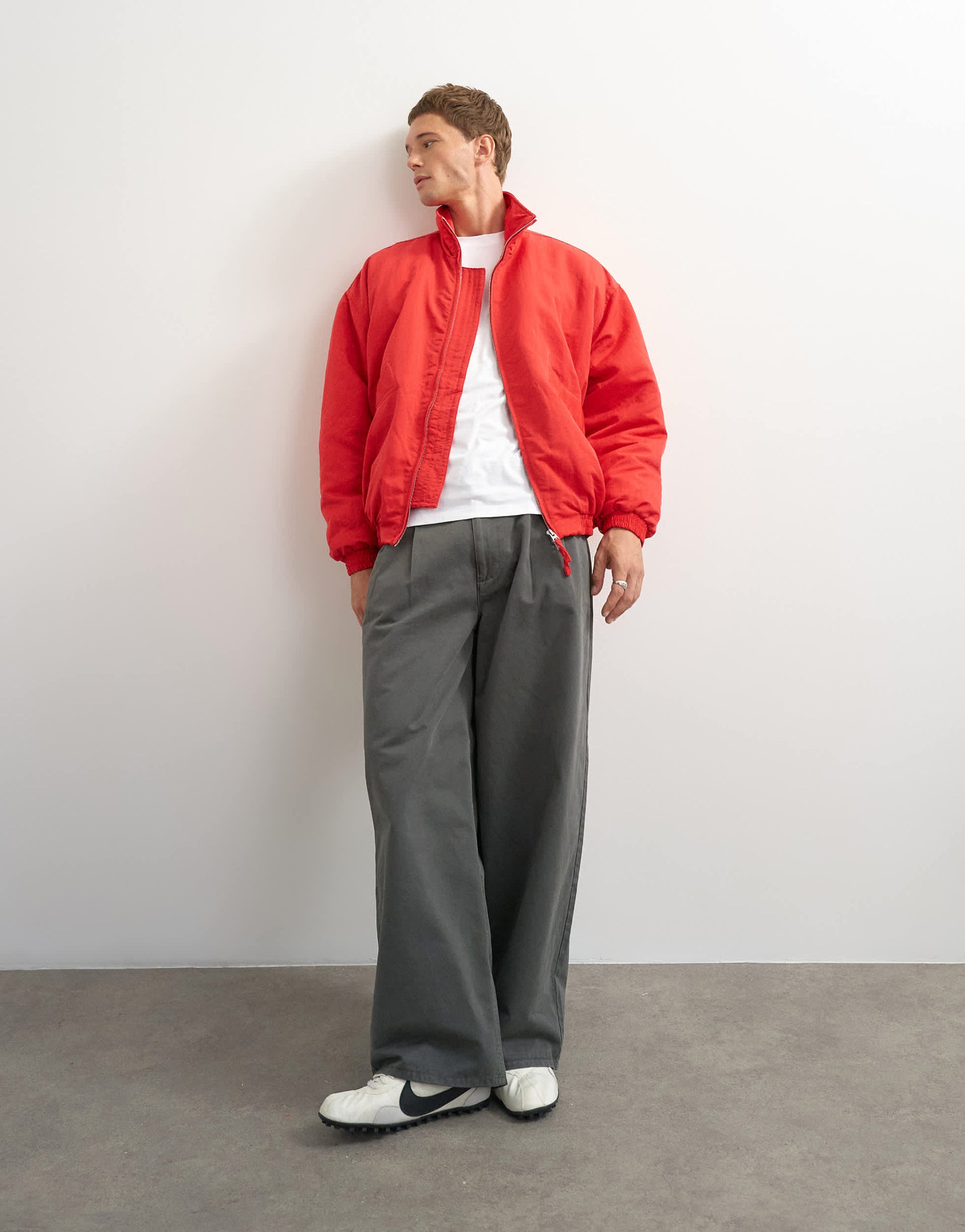 Topman oversized fit twill nylon funnel neck bomber jacket in red