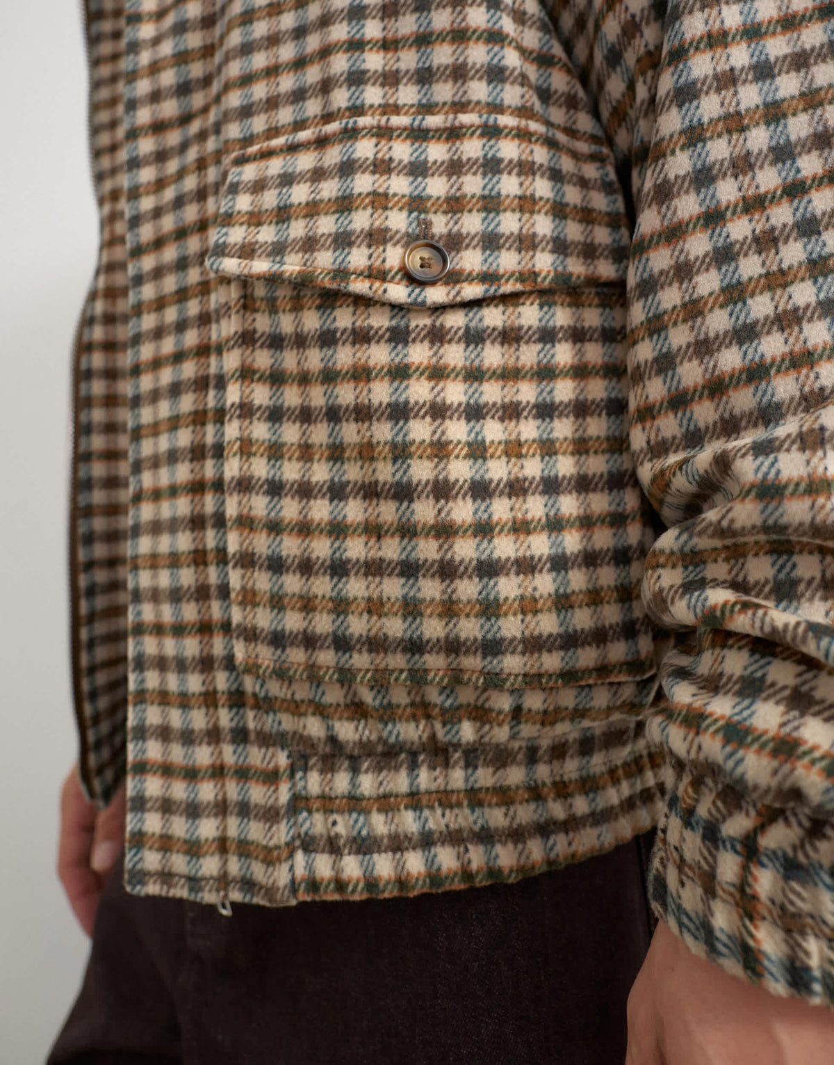 Topman relaxed fit faux wool check harrington with double zip in neutral