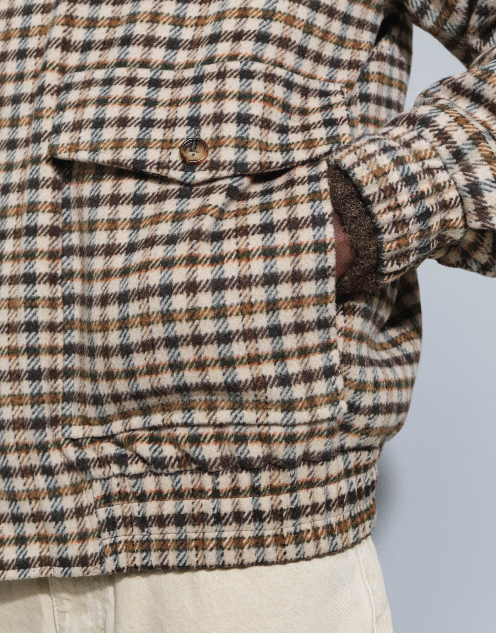 Topman relaxed fit faux wool check harrington with double zip in neutral