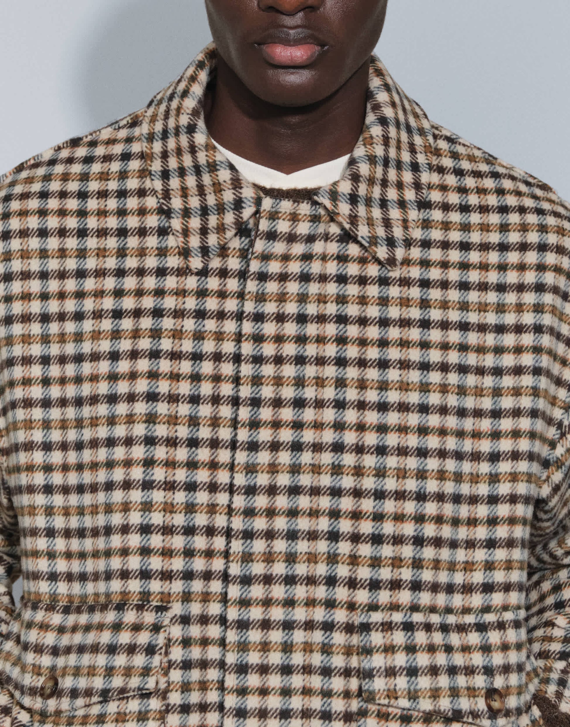 Topman relaxed fit faux wool check harrington with double zip in neutral